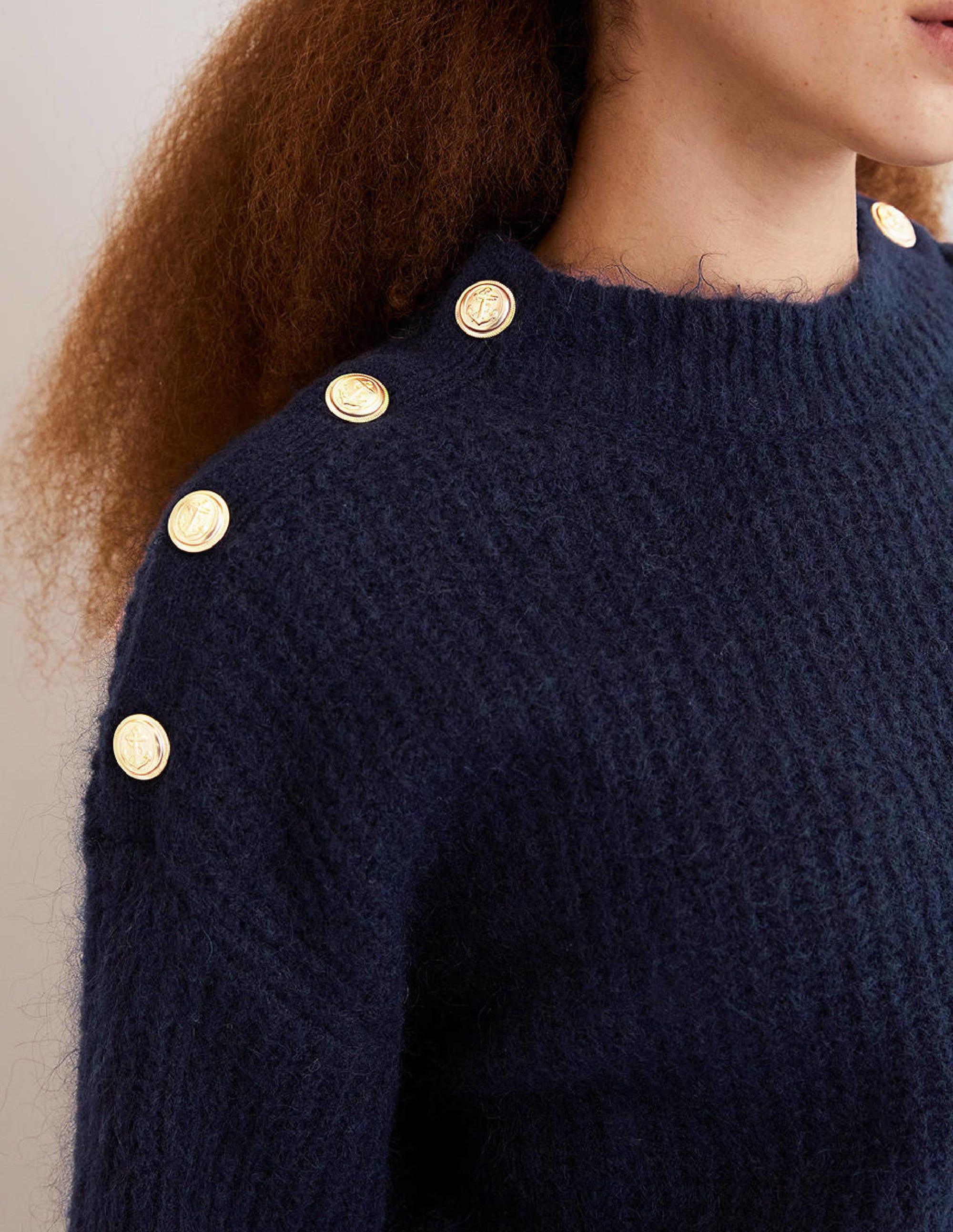 Rippstrickpullover mit Knöpfen an der Schulter-Marineblau - Image 2