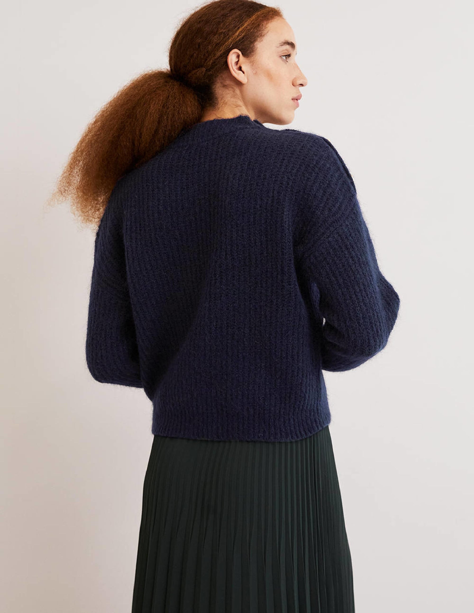 Rippstrickpullover mit Knöpfen an der Schulter-Marineblau - Image 3