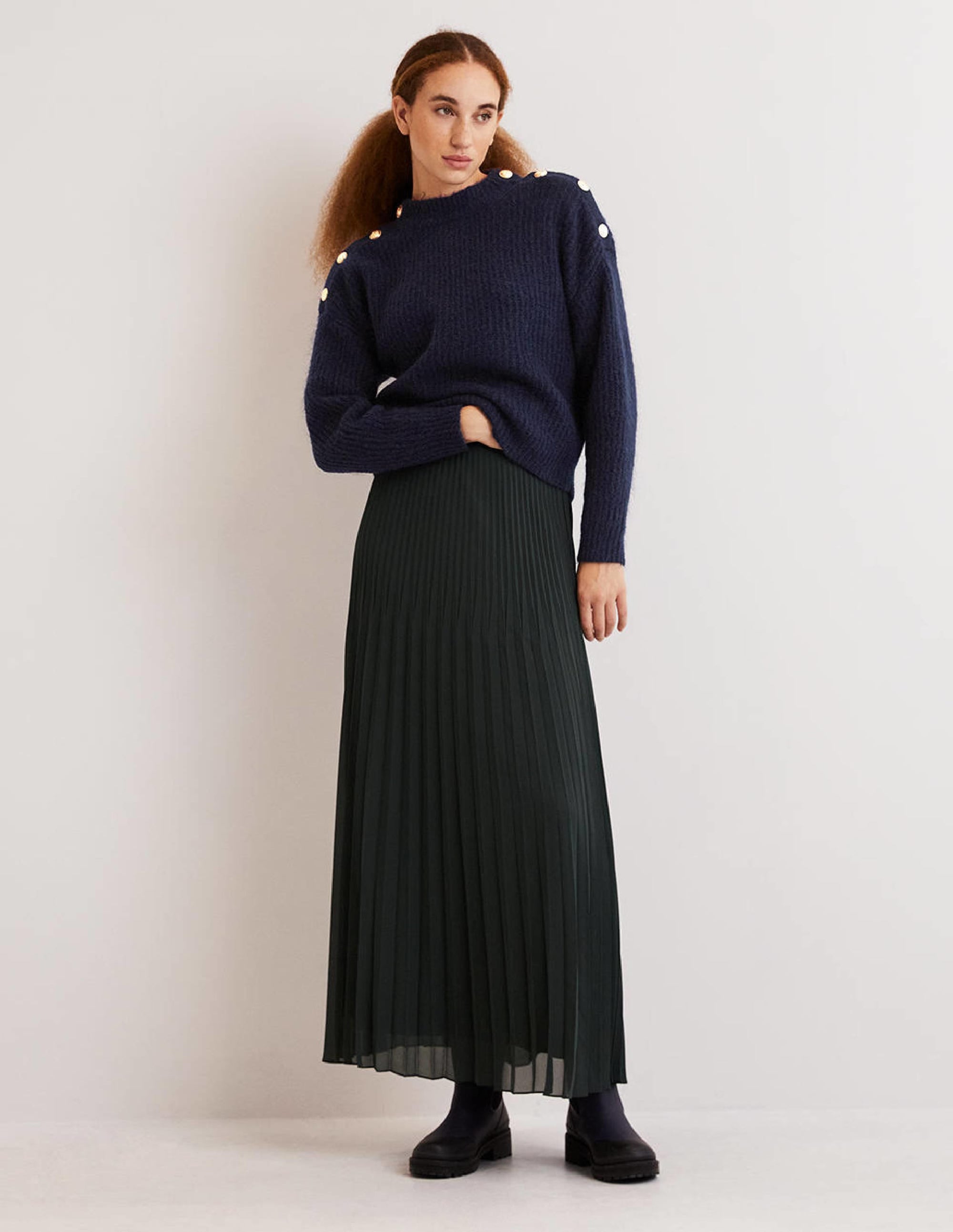 Rippstrickpullover mit Knöpfen an der Schulter-Marineblau - Image 4