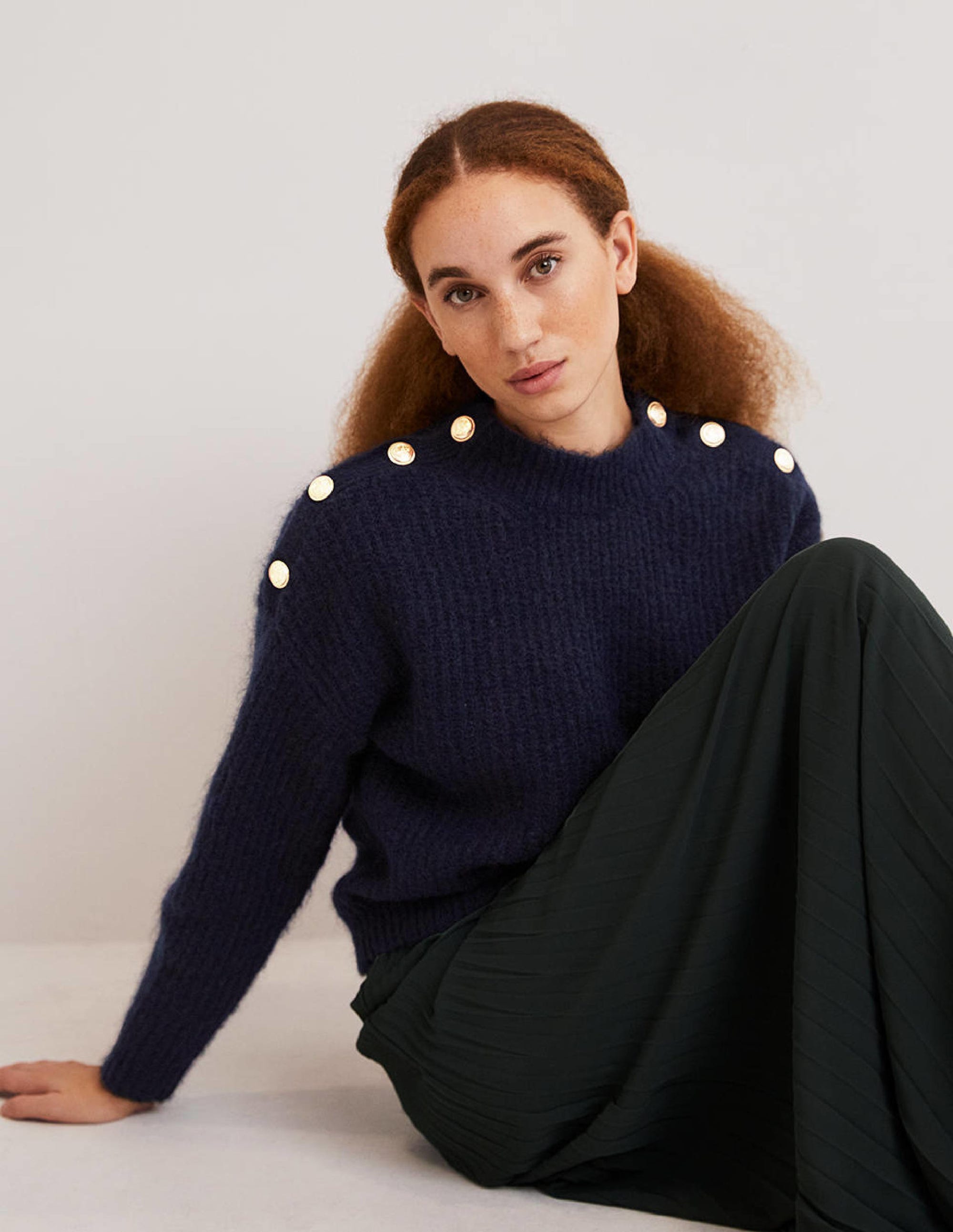 Rippstrickpullover mit Knöpfen an der Schulter-Marineblau - Image 5