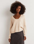 Pull col U en cachemire-Avoine chiné, ivoire