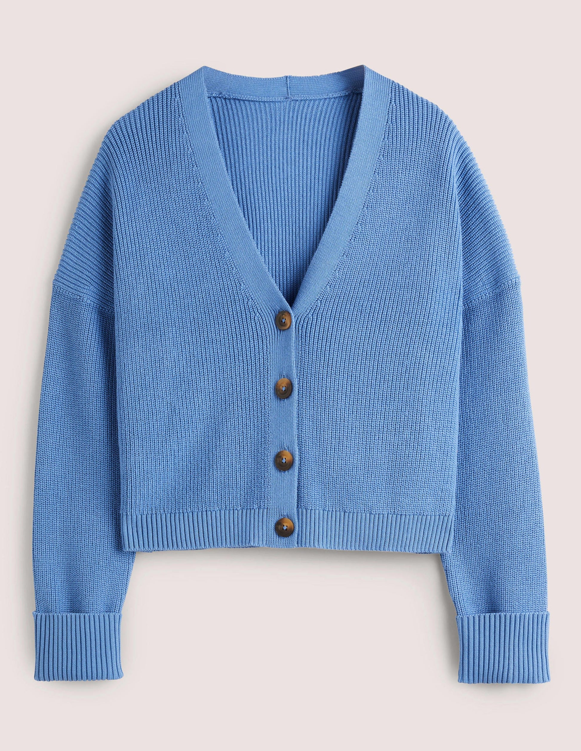 Rippstrickcardigan mit Umschlagbündchen-Rivierablau-5