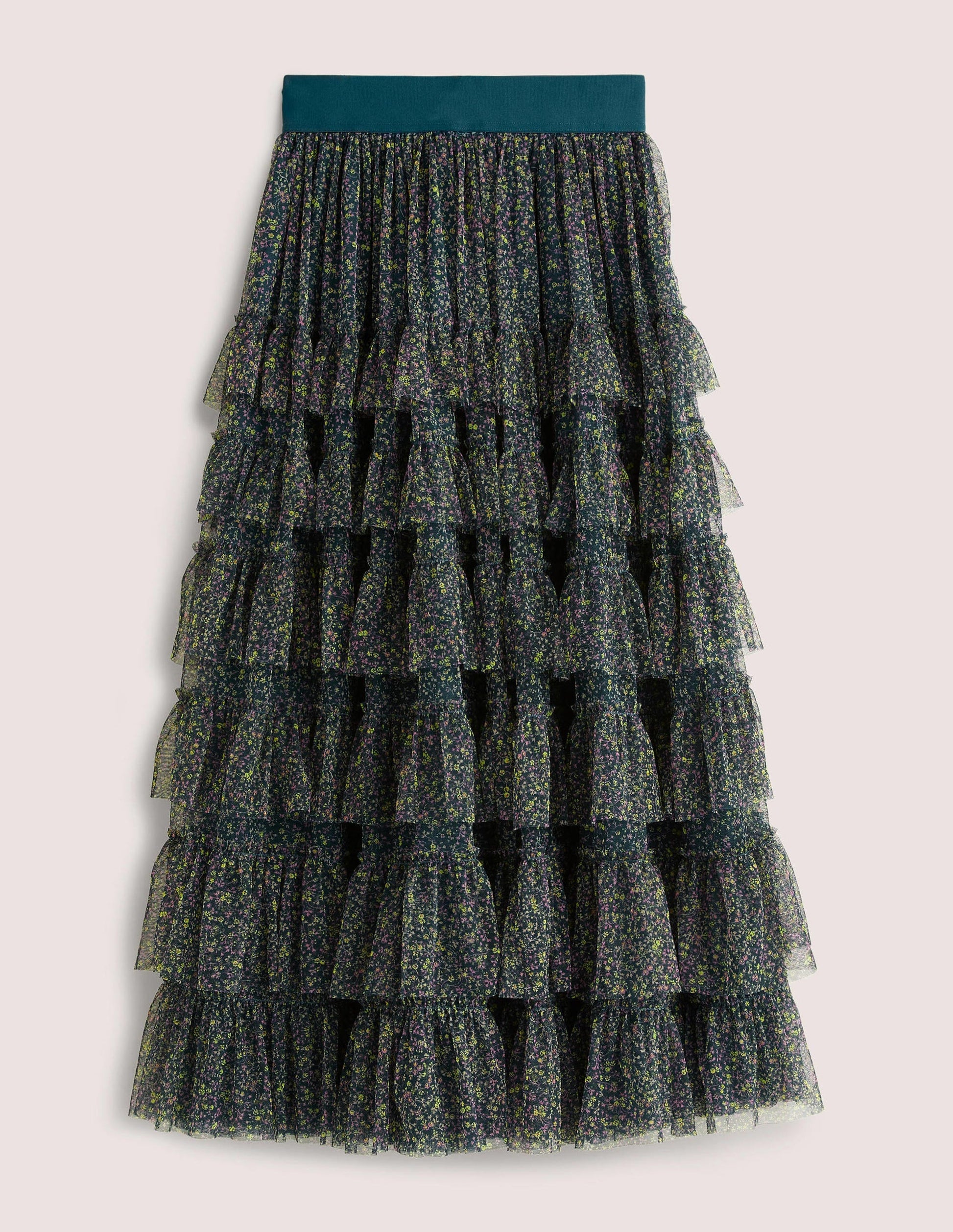 Green Ditsy Floral Tulle Midi Skirt-Algue, motif Wild Vine-6