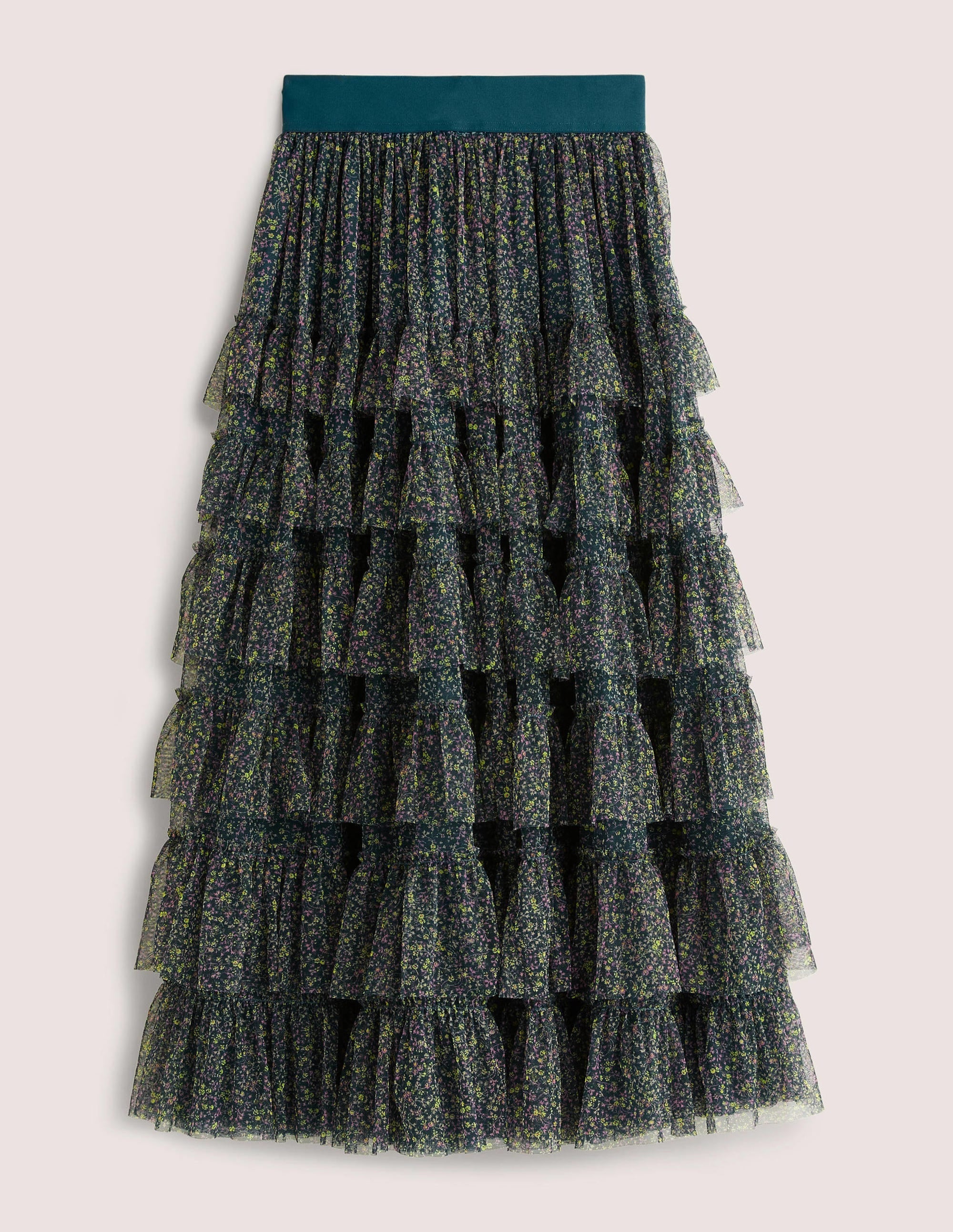 Green Ditsy Floral Tulle Midi Skirt-Algue, motif Wild Vine - Image 6