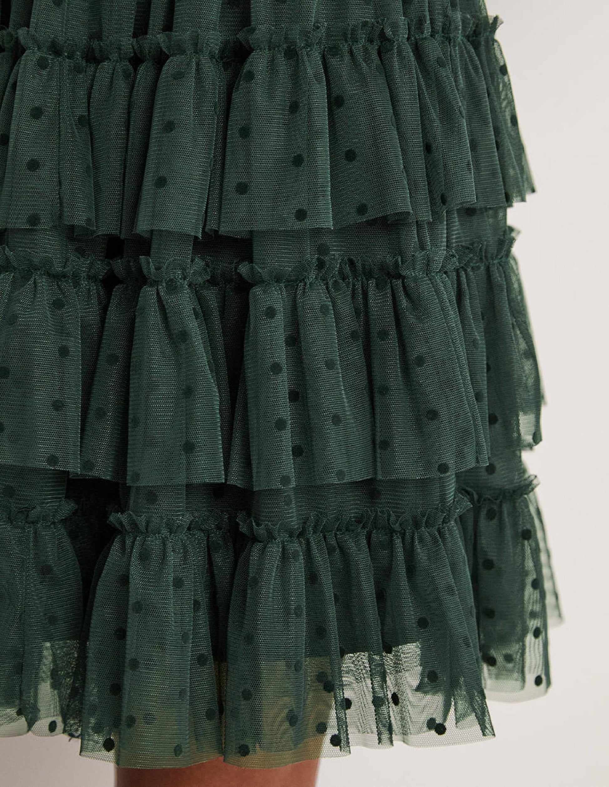 Mini-jupe à volants en tulle-Vert onyx-2