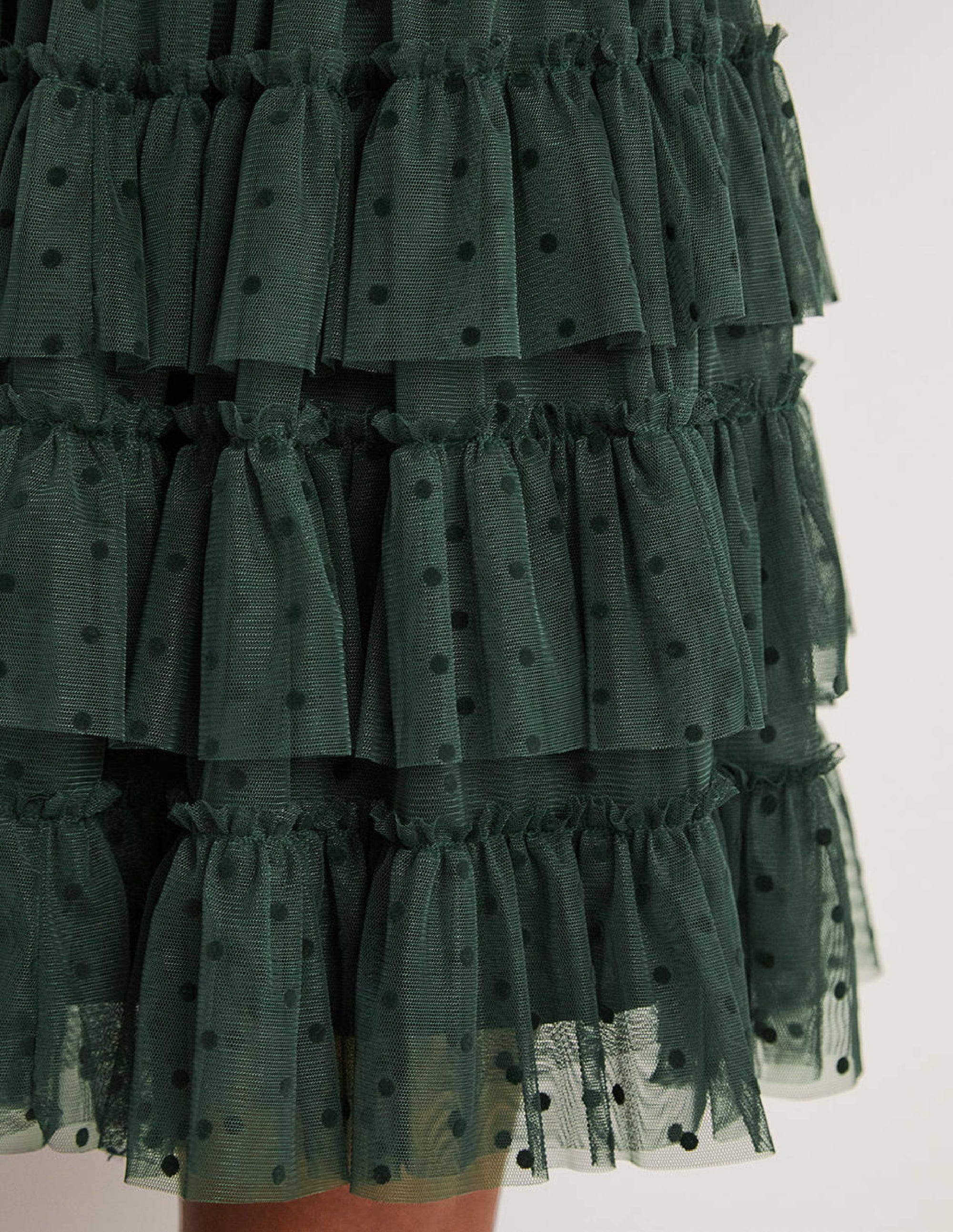 Mini-jupe à volants en tulle-Vert onyx - Image 2