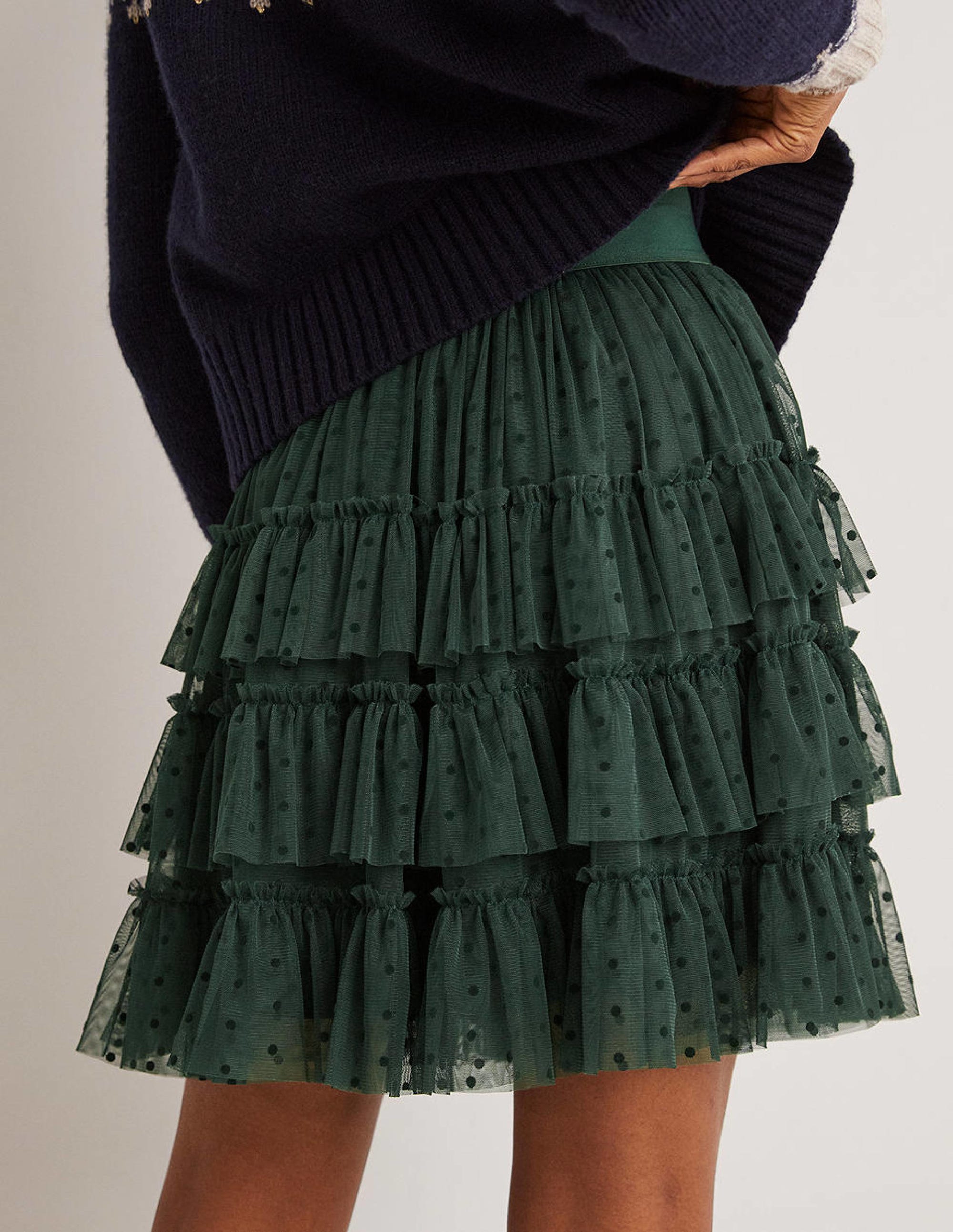 Mini-jupe à volants en tulle-Vert onyx - Image 3