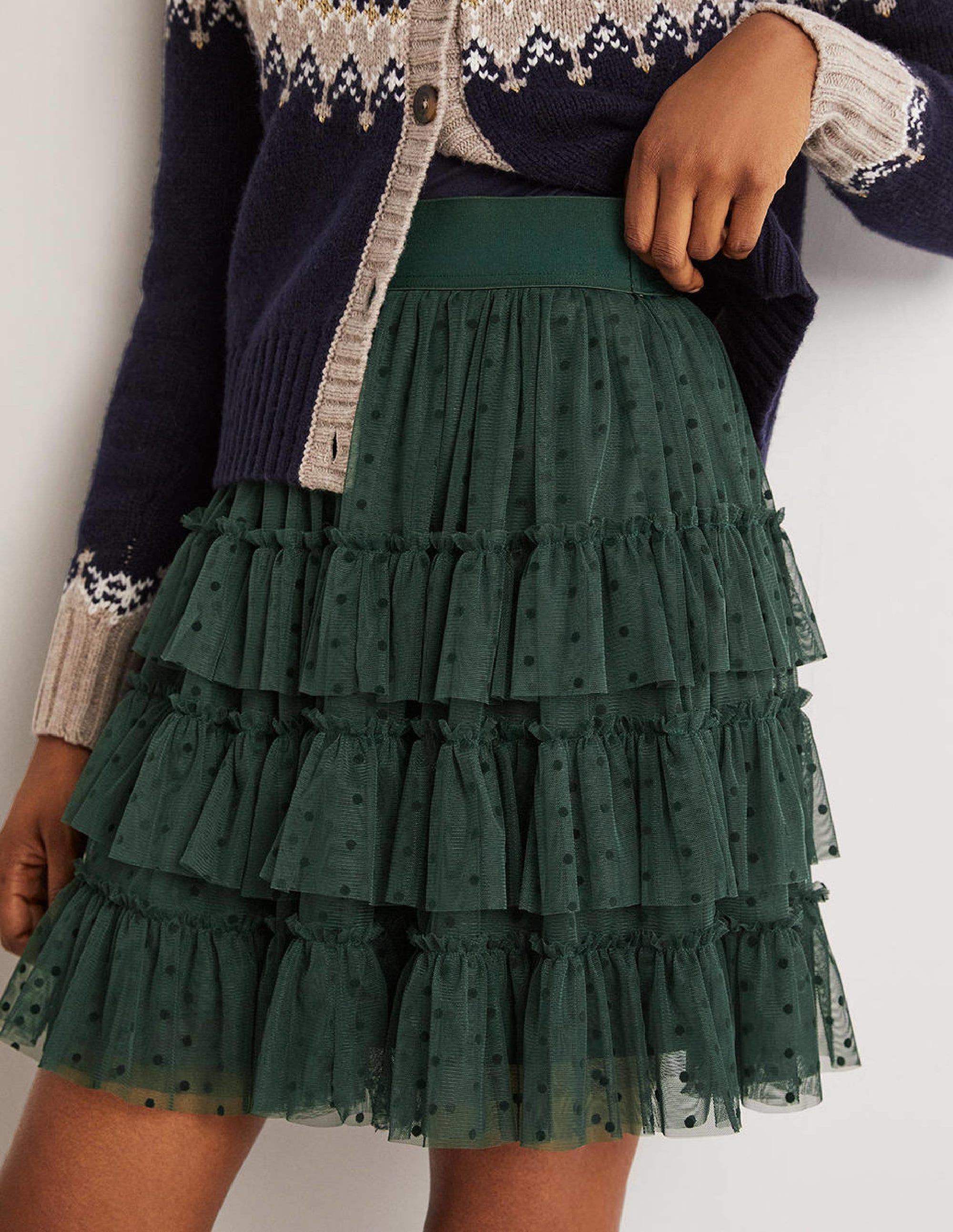 Mini-jupe à volants en tulle-Vert onyx - Image 4