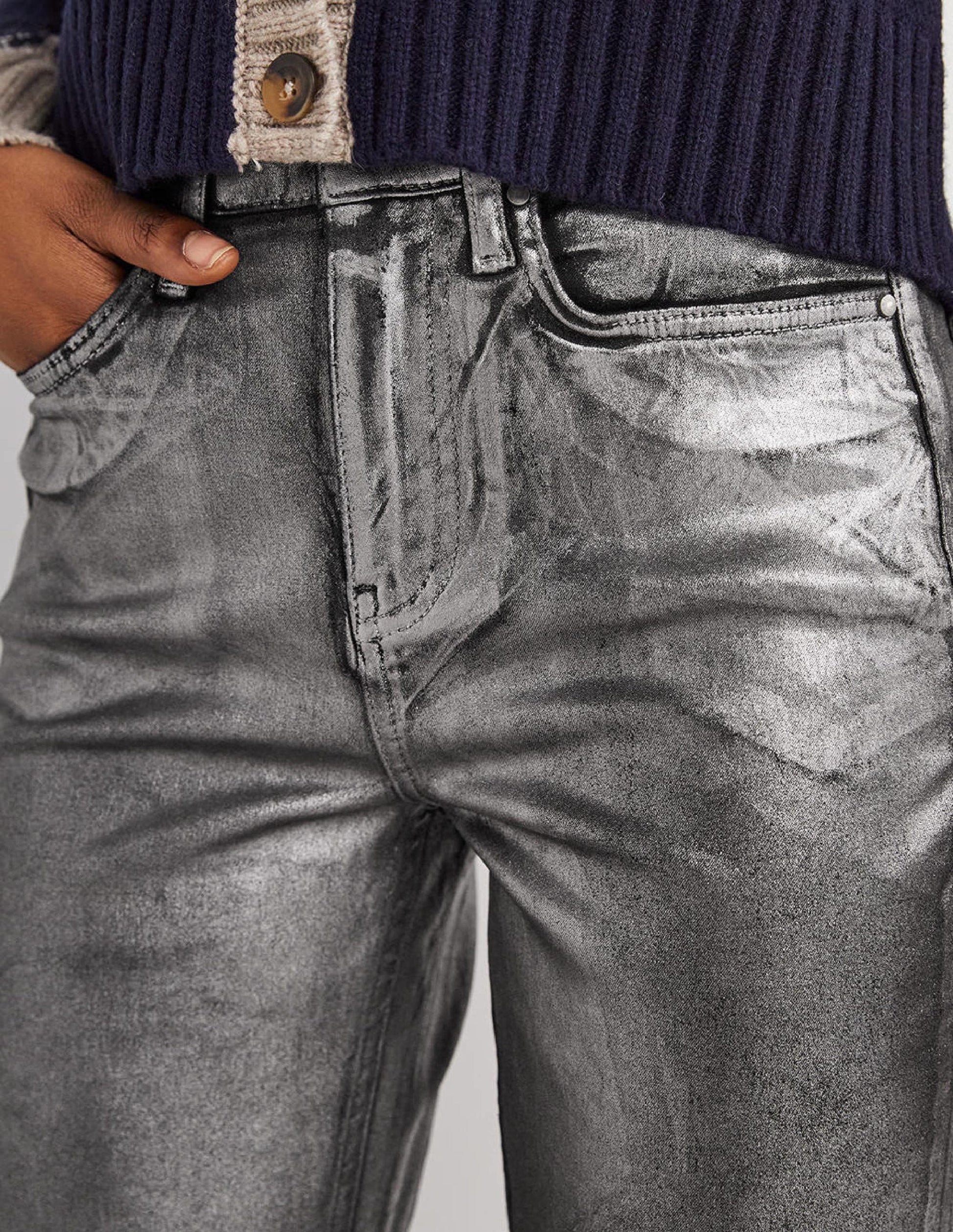 Metallic-Hose mit geradem Bein-Metallgrau-Metallic-2