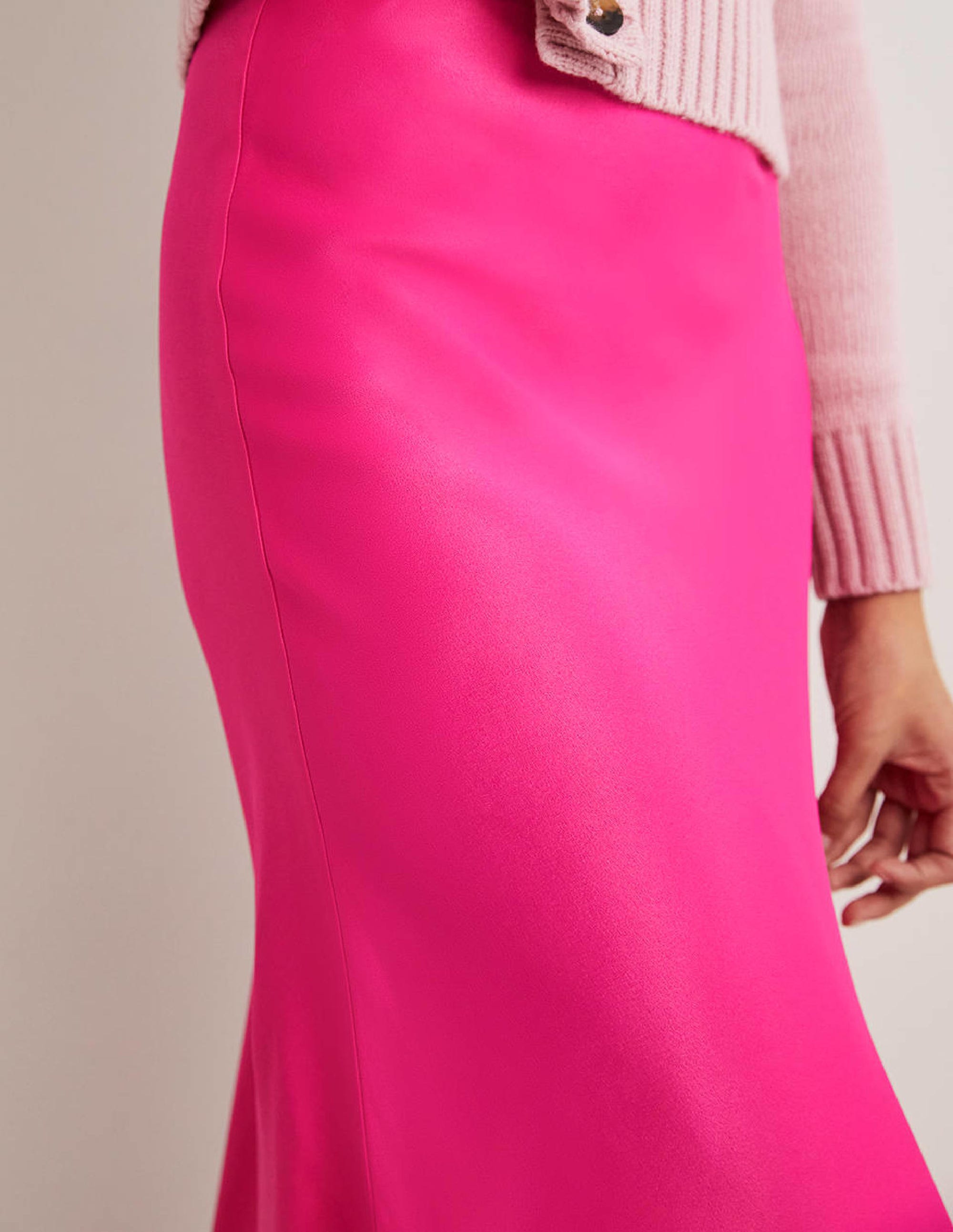 Pink Satin Bias-cut Midi Skirt-Wassermelonenrosa - Image 2