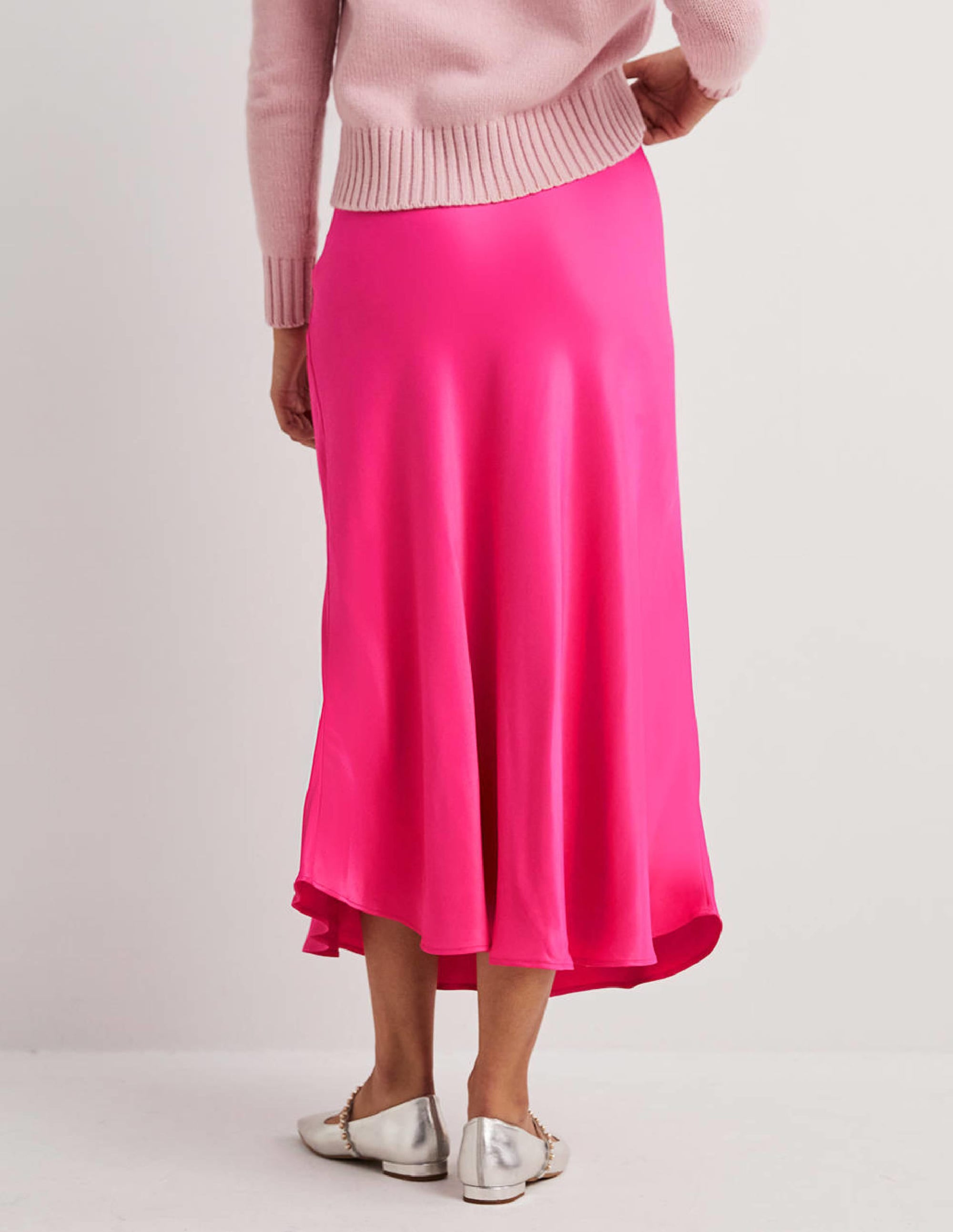 Pink Satin Bias-cut Midi Skirt-Wassermelonenrosa - Image 3