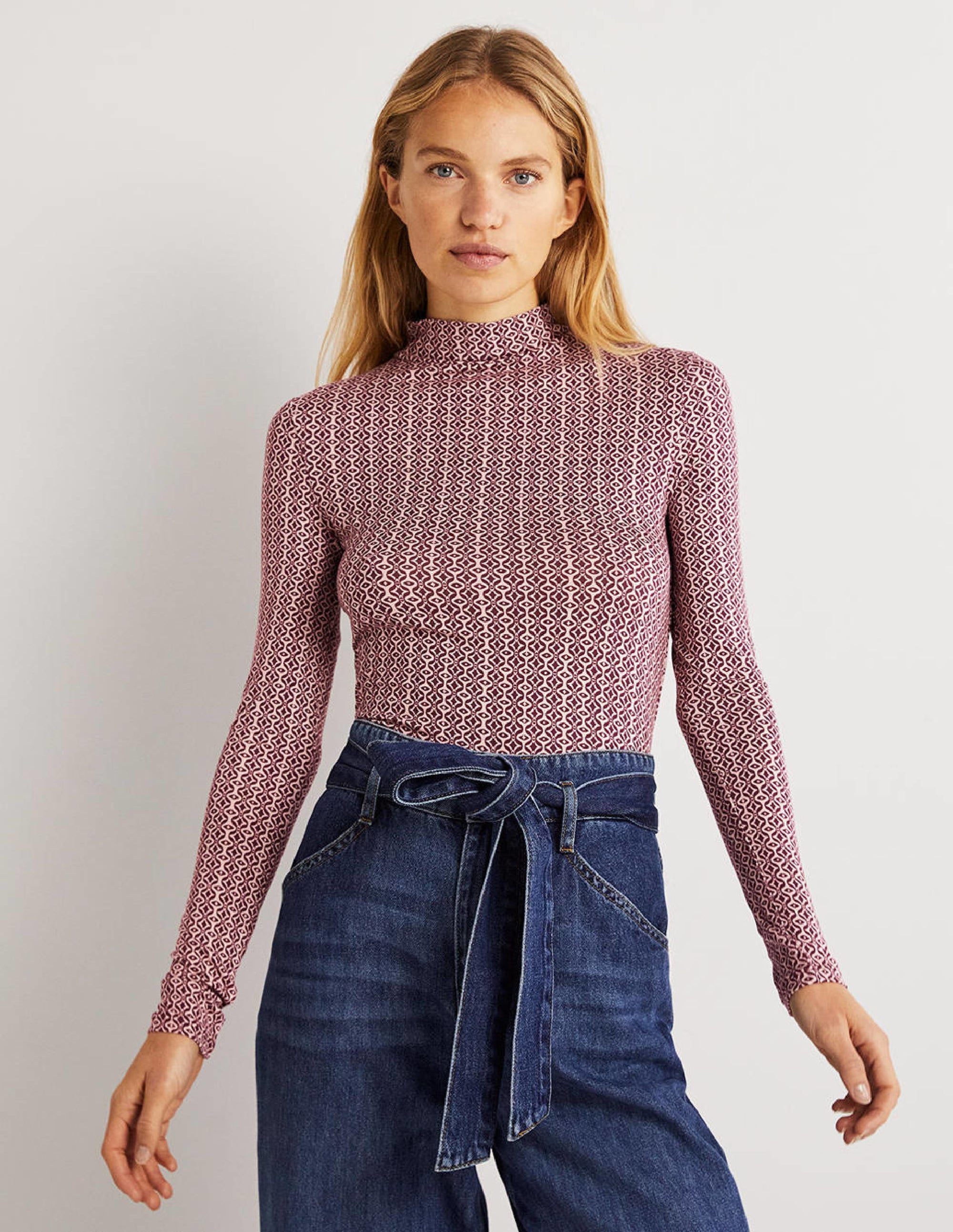 Jersey High Neck Top-Berry, Diamond Swirl - Image 4