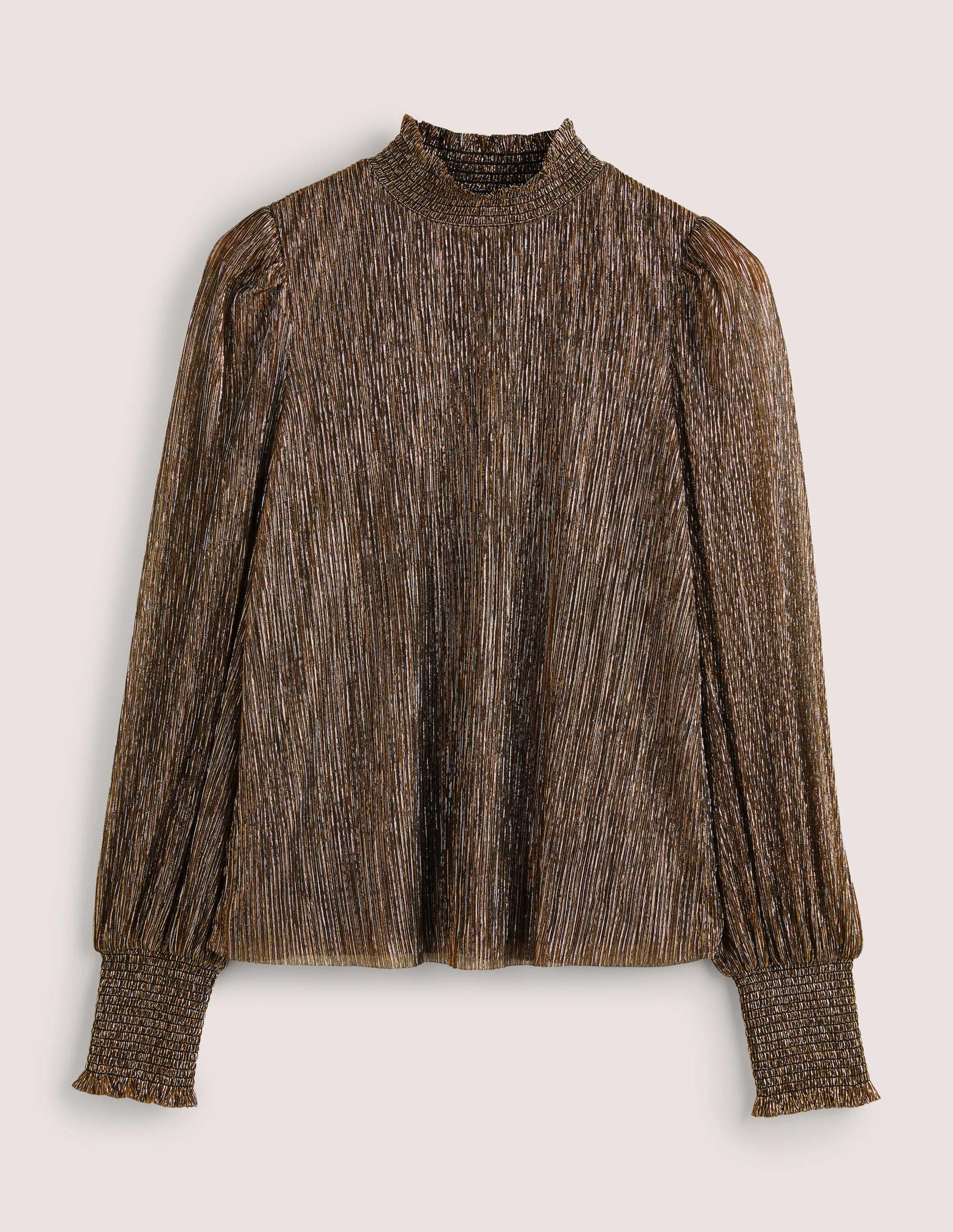 Top de fête à col montant et smocks-Plissé métallisé scintillant - Image 5