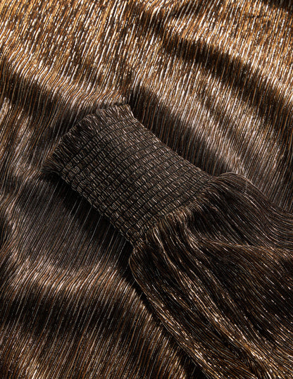 Gesmoktes Oberteil mit hohem Kragen-Metallic-Glanz/Plissee