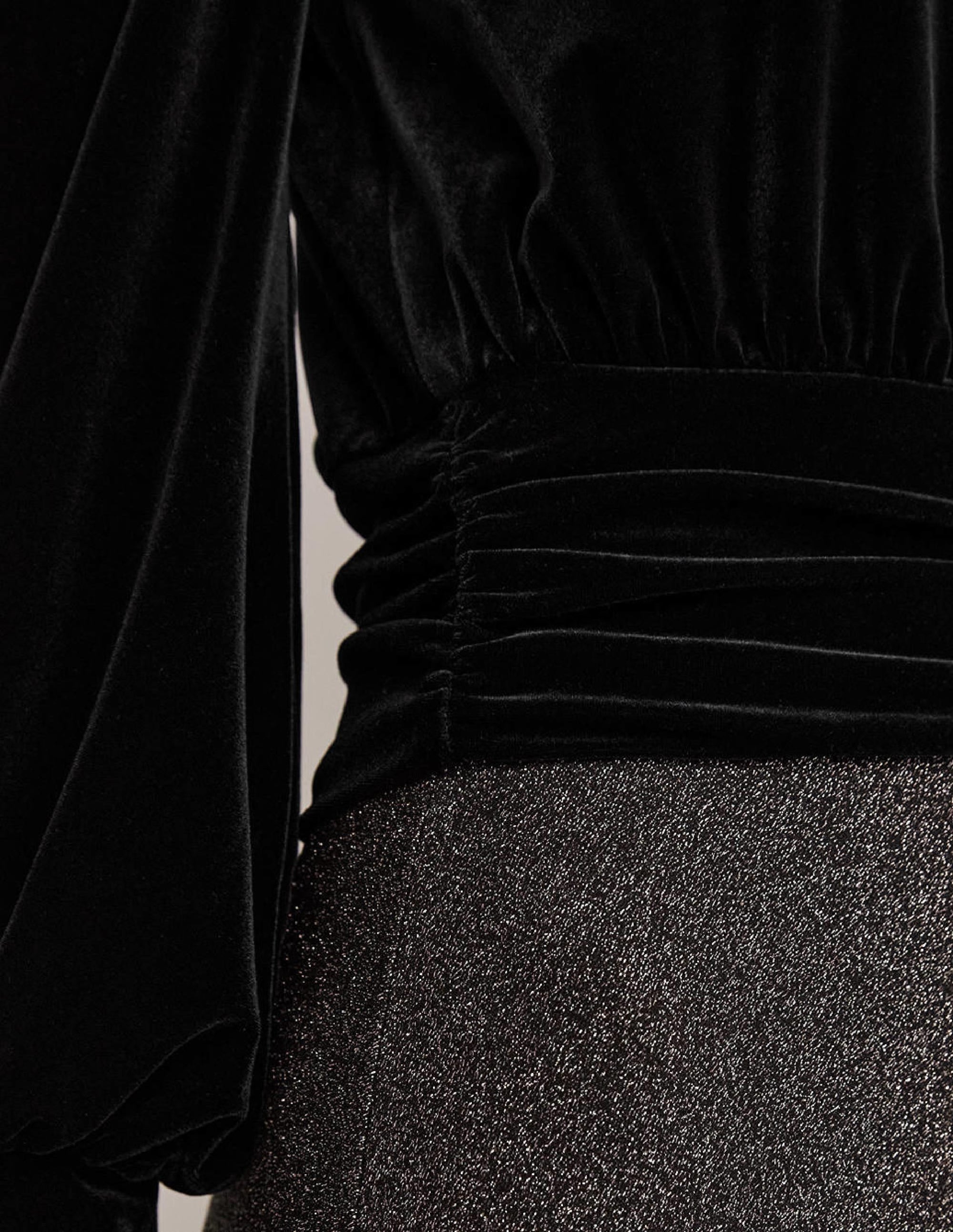 Cropped Velvet Blouson Top-Black - Image 2