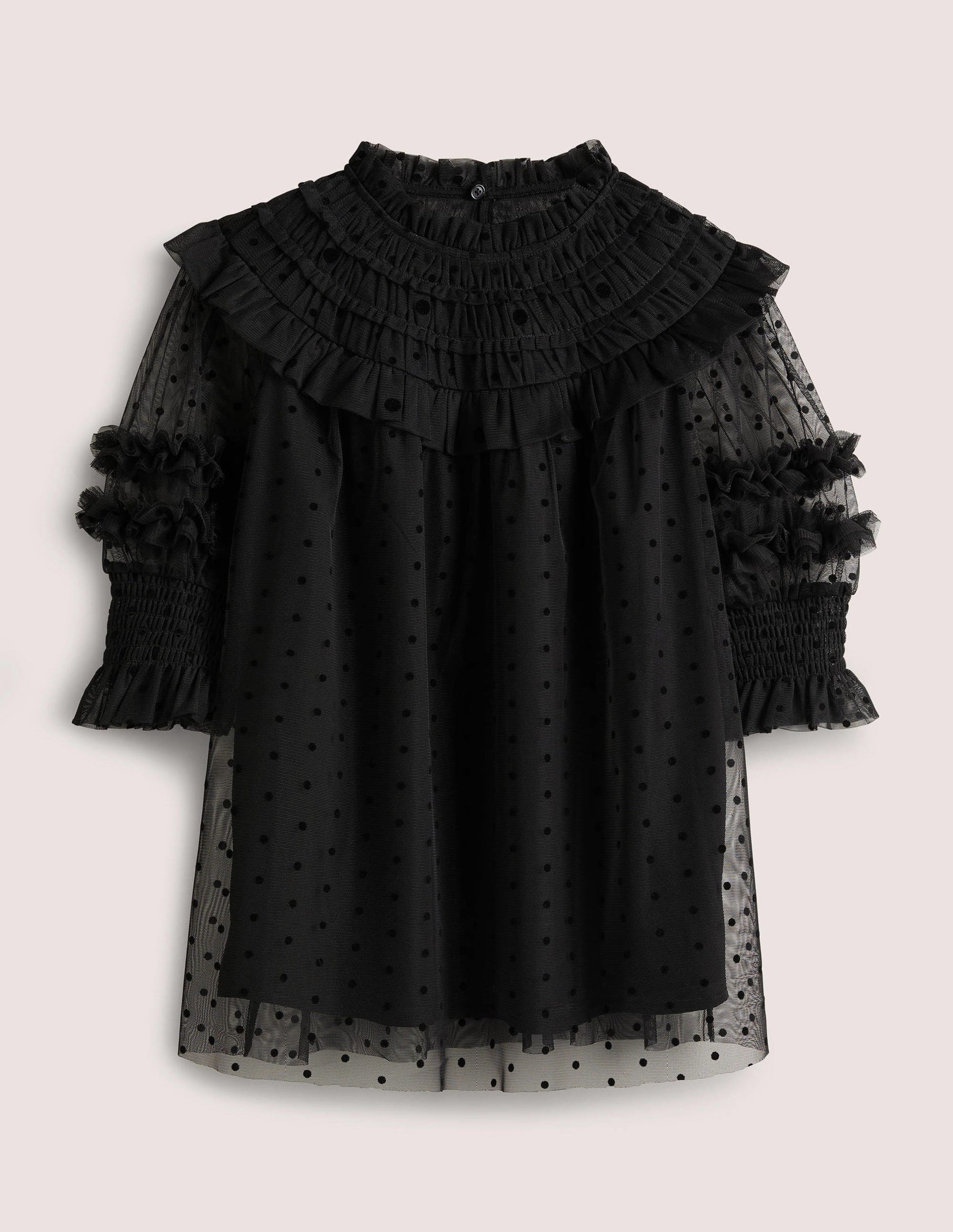 Black Polka Dot Tulle Party Top-Noir-8