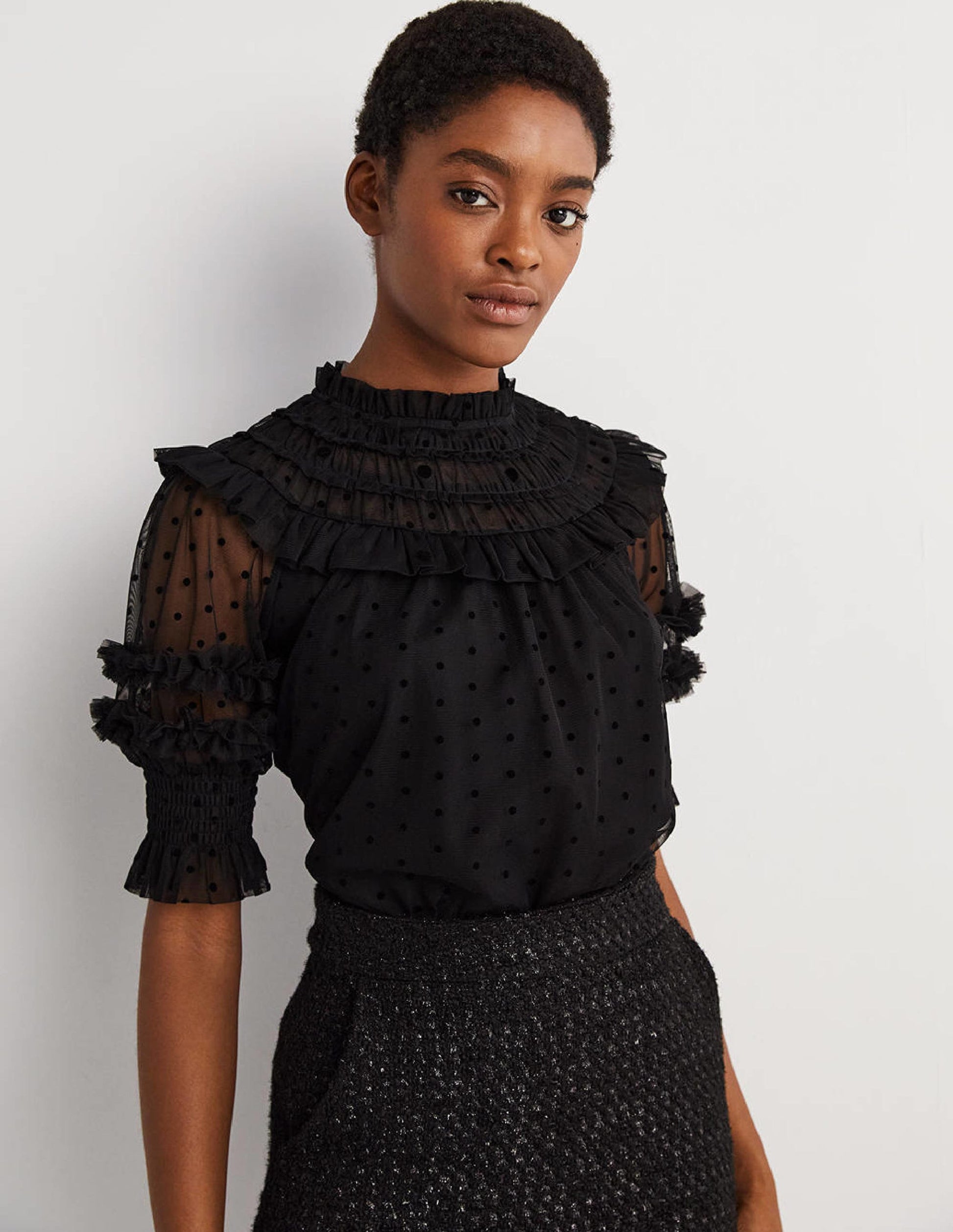 Black Polka Dot Tulle Party Top-Noir-1