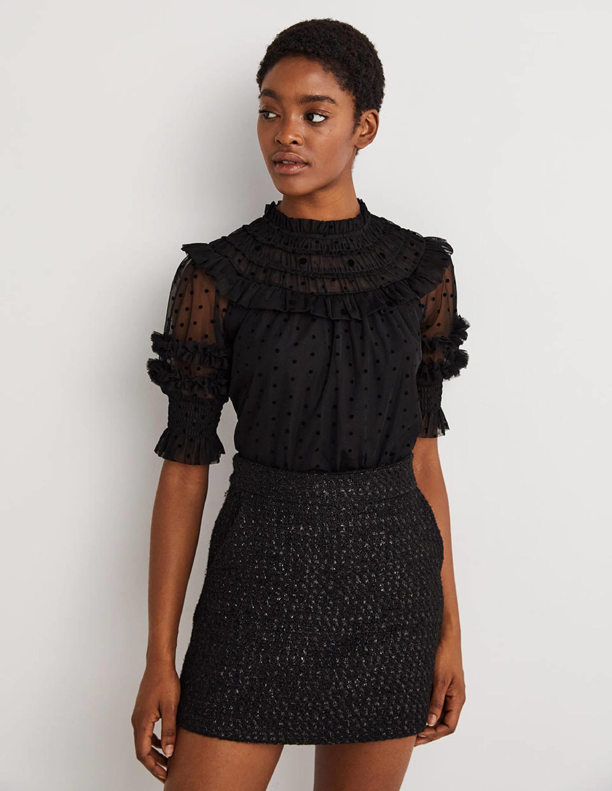Black Polka Dot Tulle Party Top-Noir - Image 2