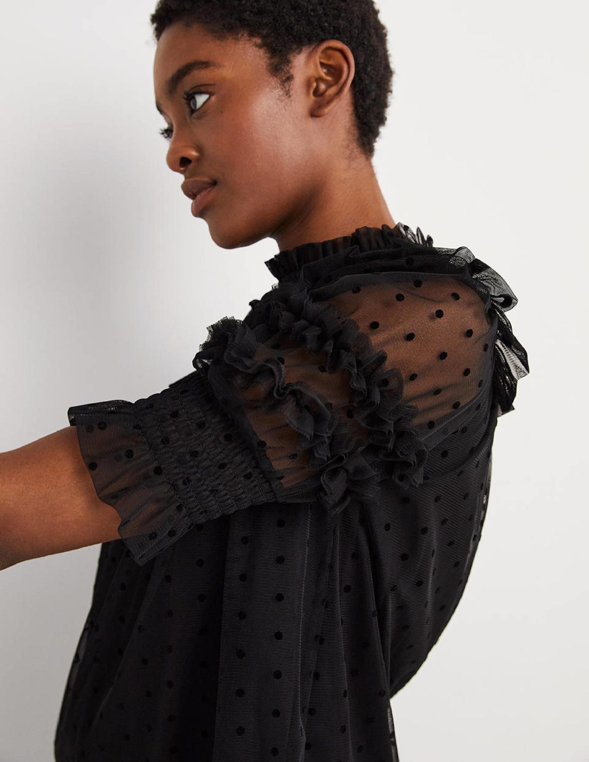 Black Polka Dot Tulle Party Top-Noir-3