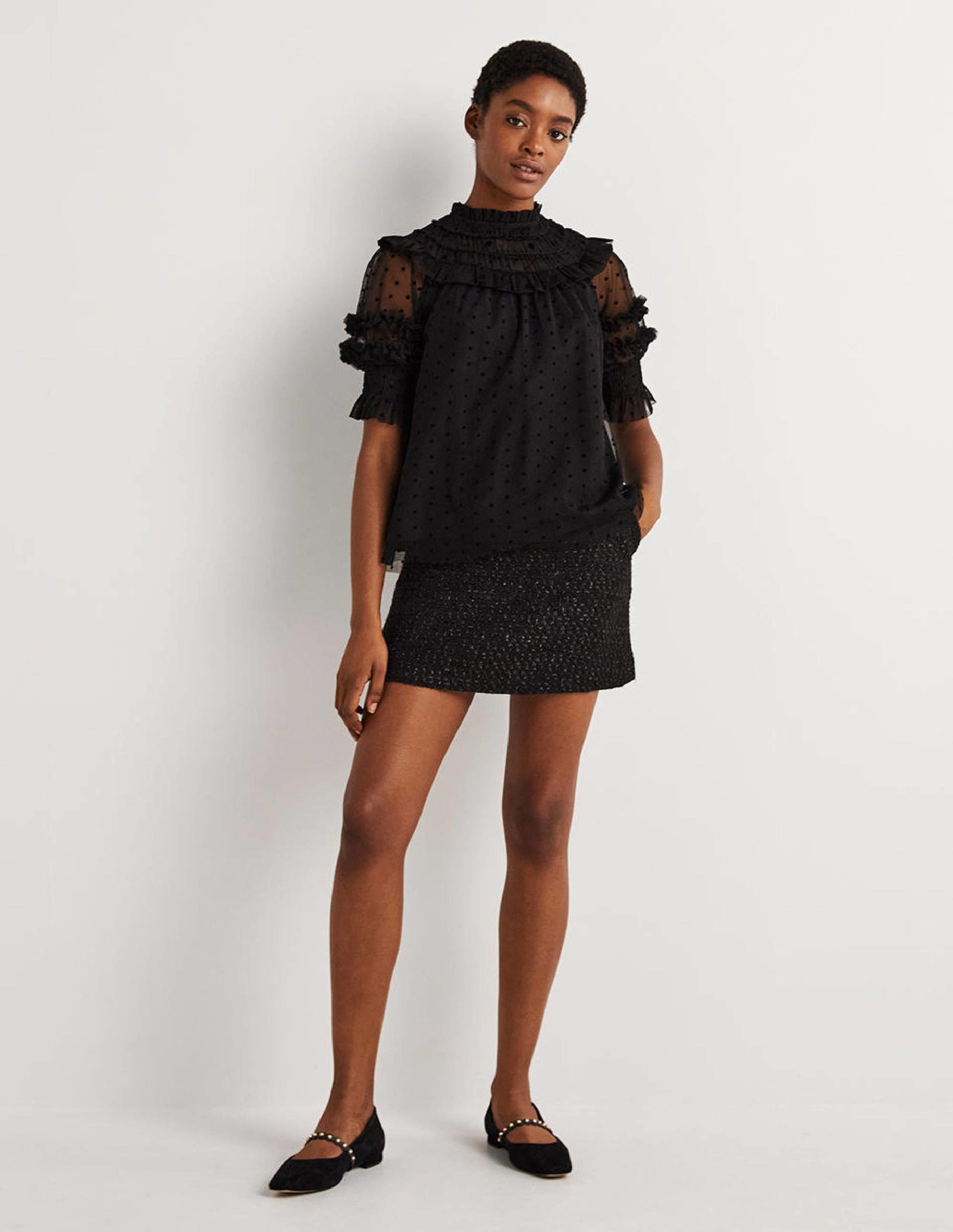 Black Polka Dot Tulle Party Top-Noir-5