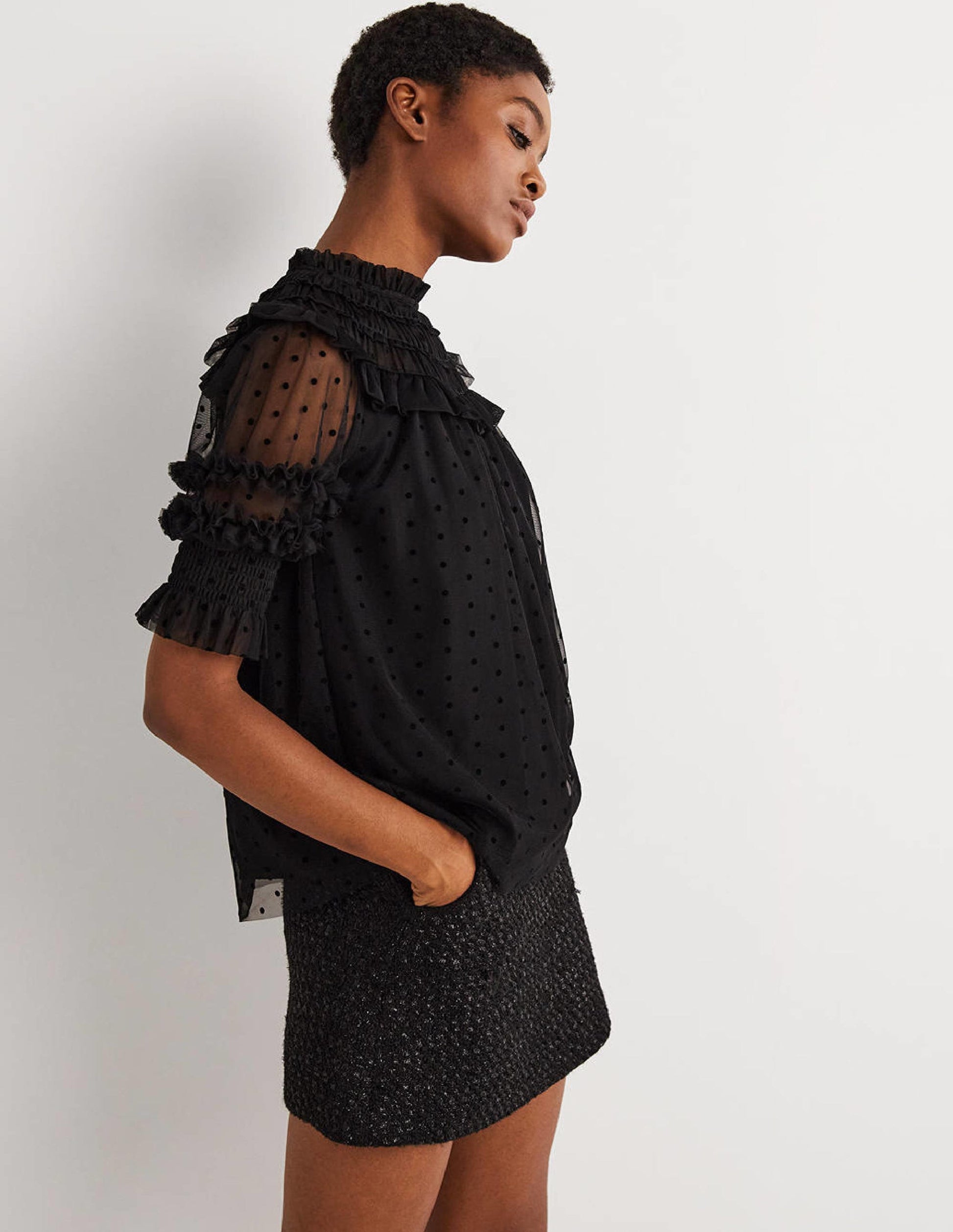 Black Polka Dot Tulle Party Top-Noir-6
