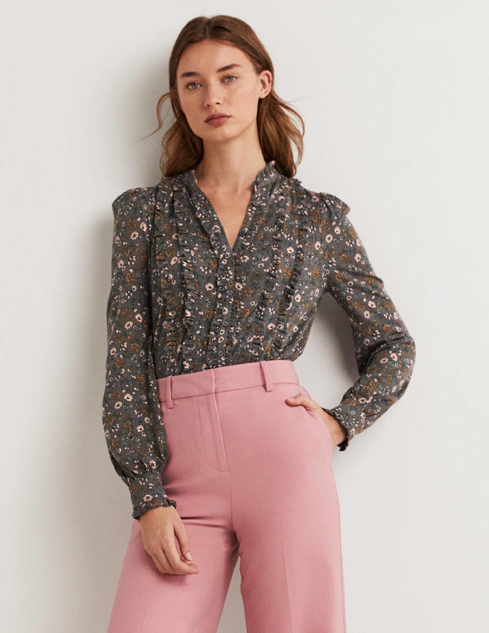 Chemise en jersey à volants-Motif Ditsy Charm gris-5
