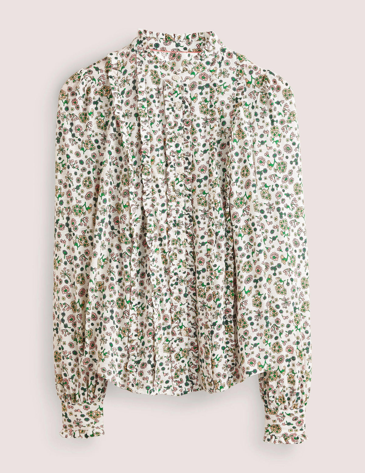 Jerseyhemd mit Rüschen-Naturweiß, Filigranes Blumenmuster-5