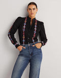 Embroidered High Neck Shirt-Black