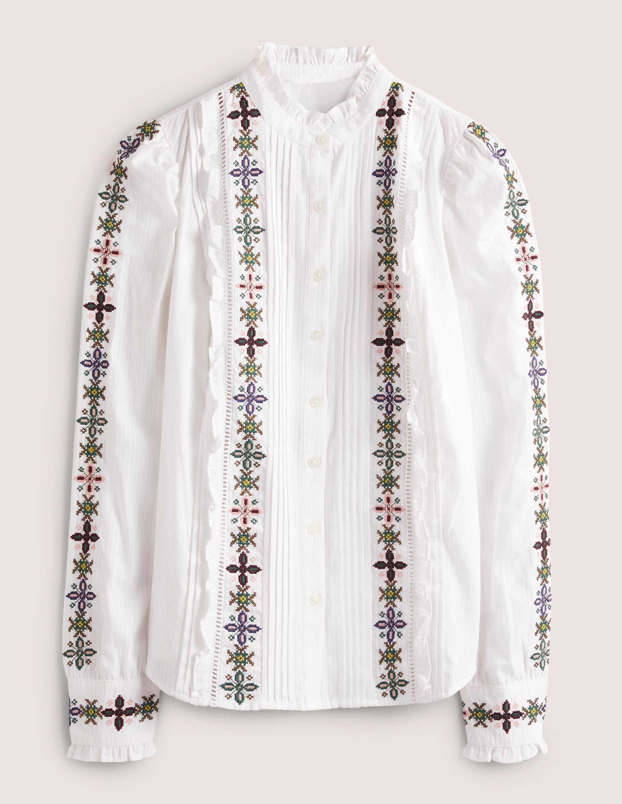 Embroidered High Neck Shirt-White - Image 7