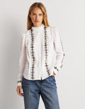 Embroidered High Neck Shirt-White
