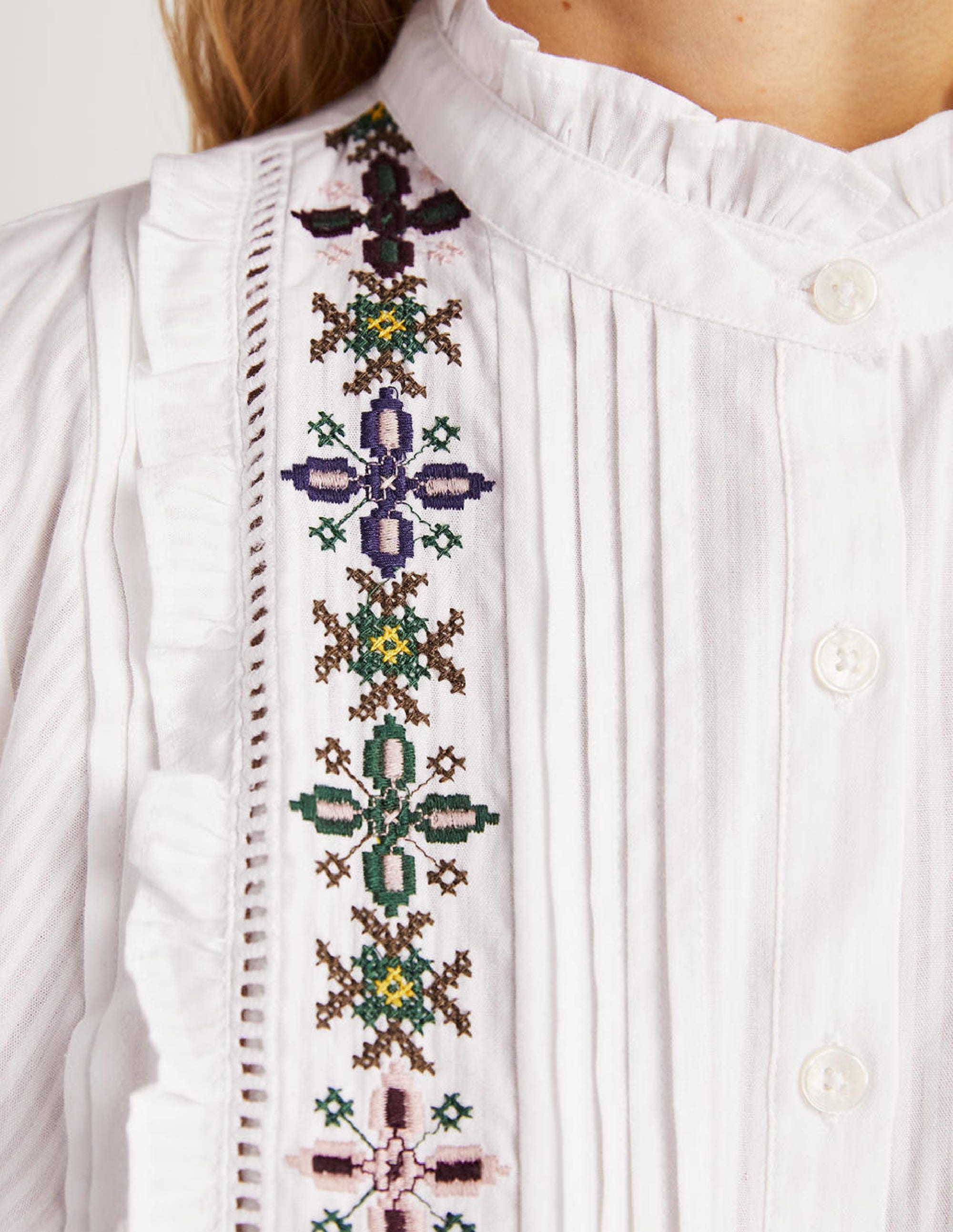 Embroidered High Neck Shirt-White - Image 2