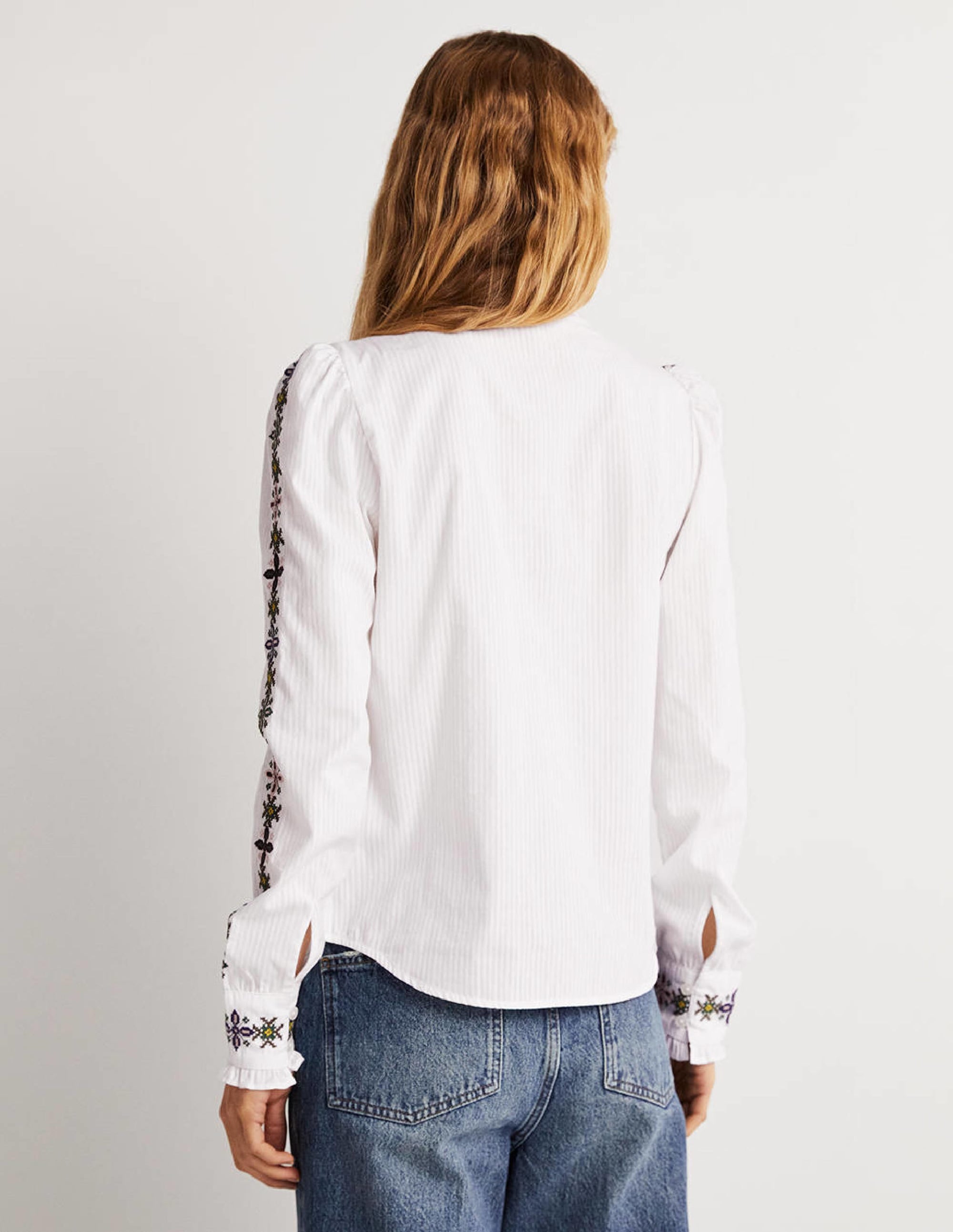 Embroidered High Neck Shirt-White - Image 3