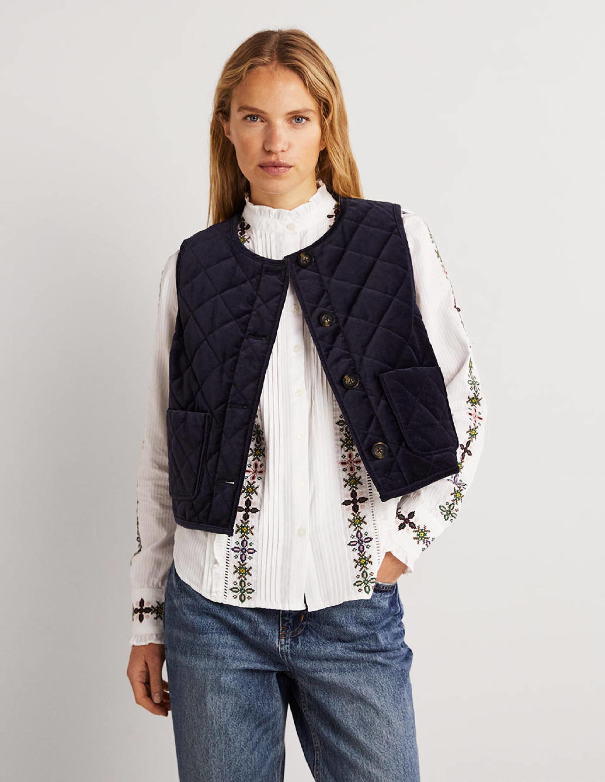 Embroidered High Neck Shirt-White - Image 6