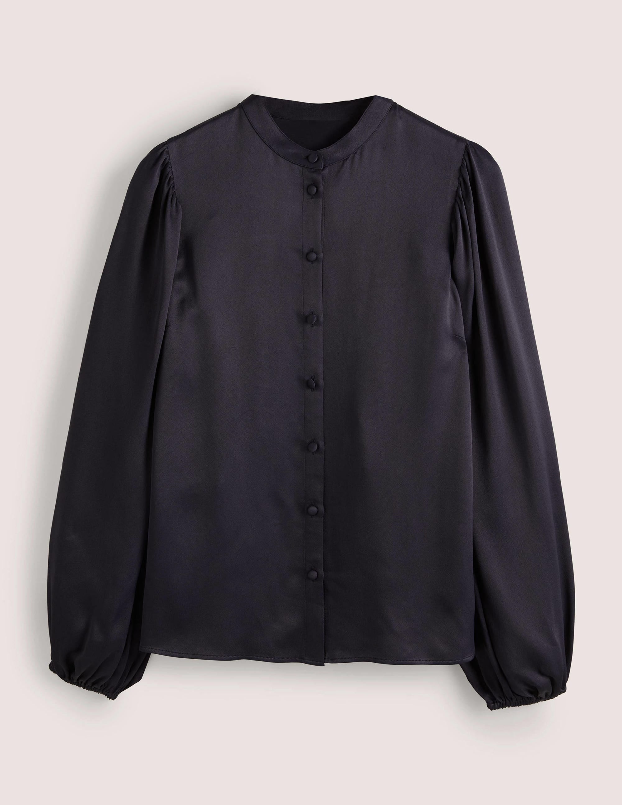 Chemise en satin à manches blousantes-Bleu marine - Image 6
