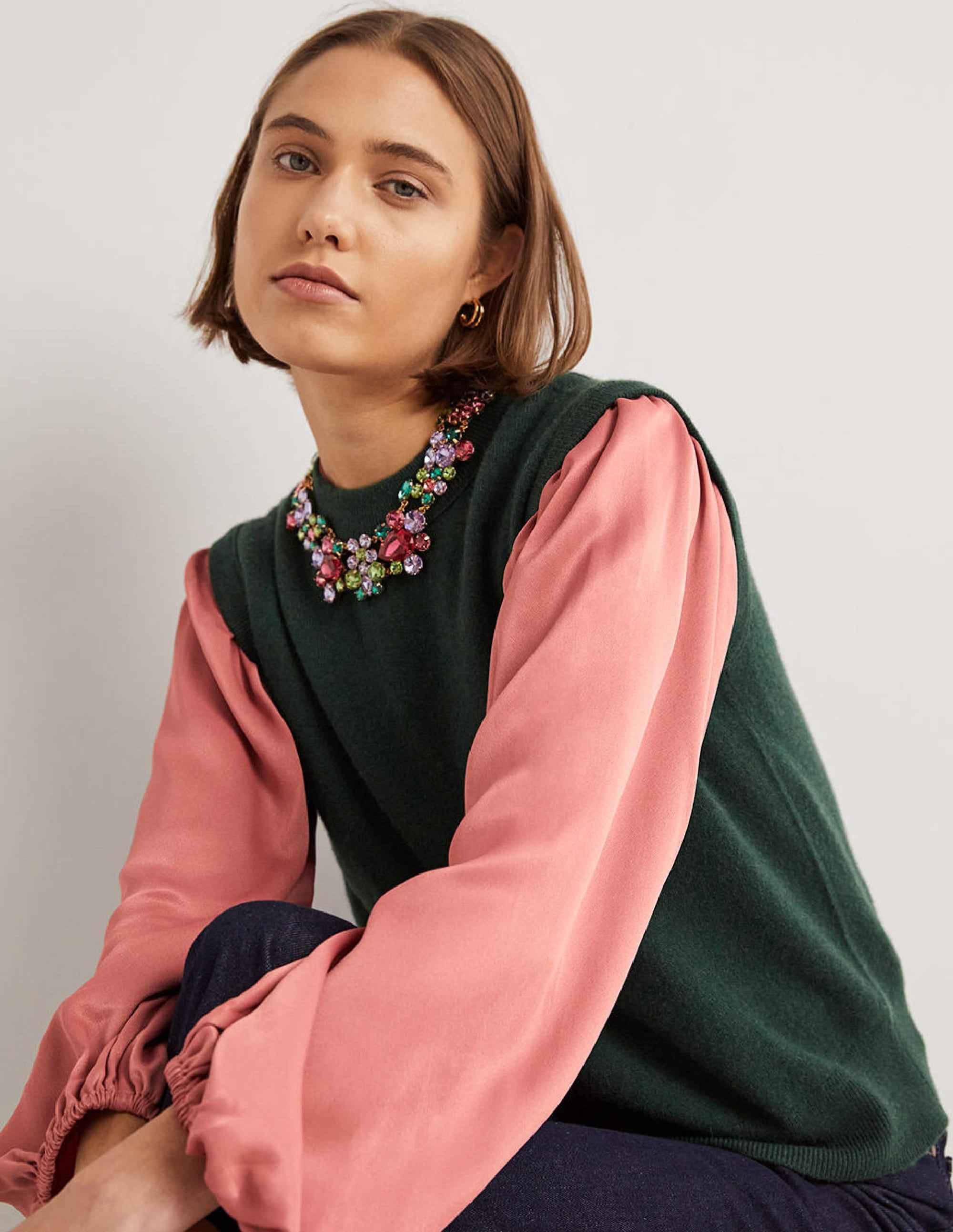 Chemise en satin à manches blousantes-Rose poudré - Image 4