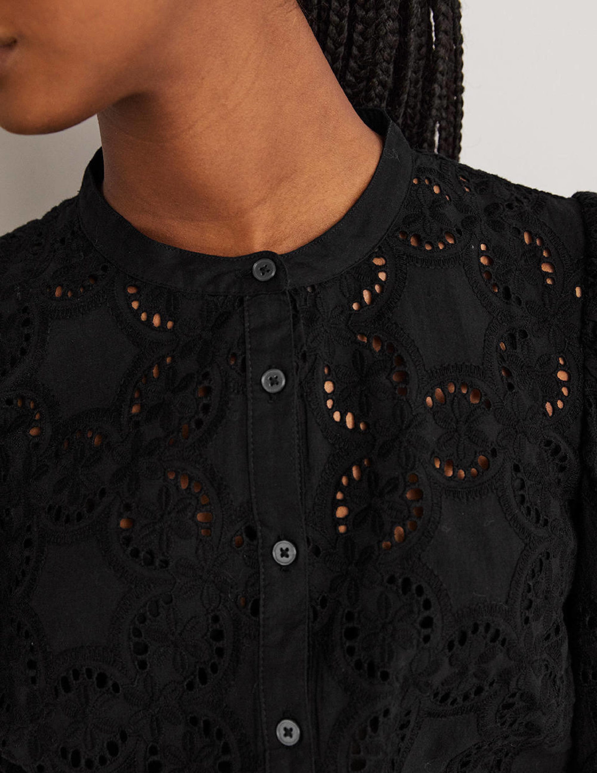 Mutton Sleeve Broderie Blouse-Black - Image 2