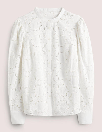 Bluse mit Lockstickerei und Gigot-Ärmeln-Weiß