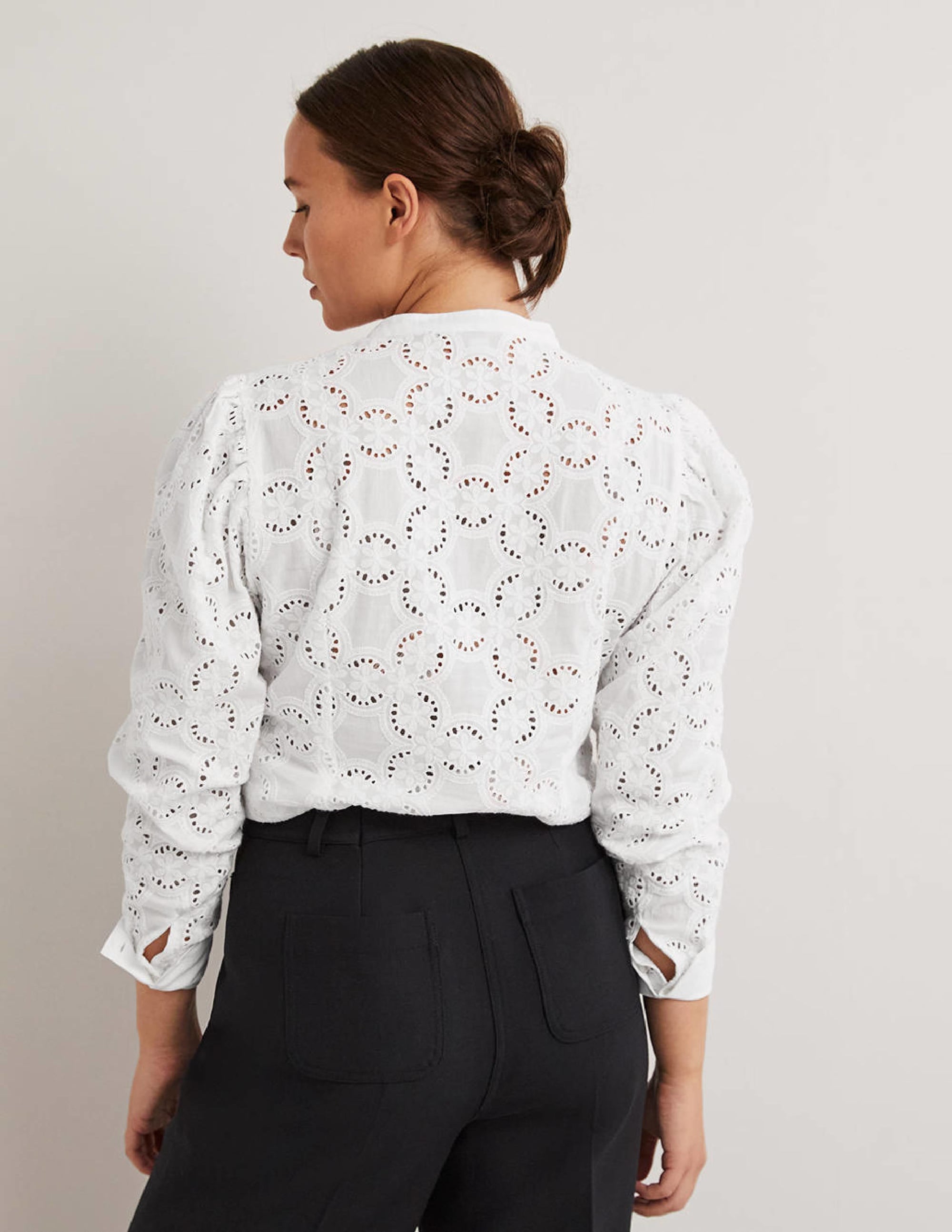 Blouse à broderie anglaise et manches gigot-Blanc - Image 3