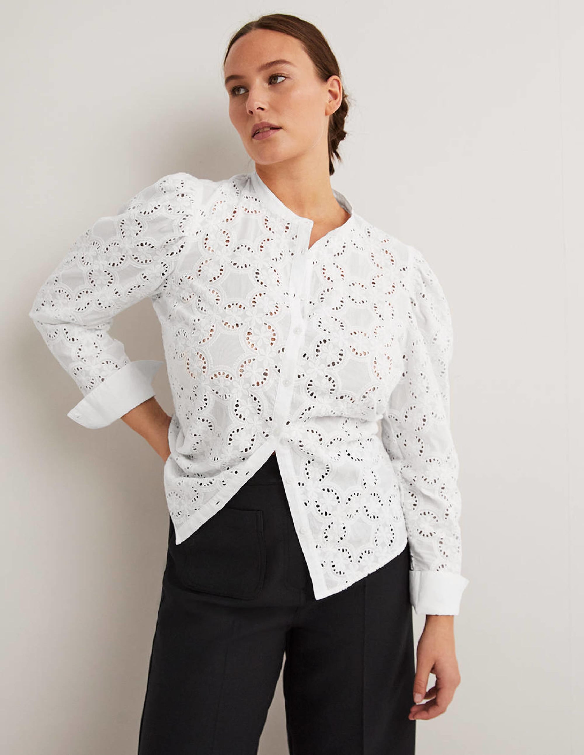 Blouse à broderie anglaise et manches gigot-Blanc - Image 5