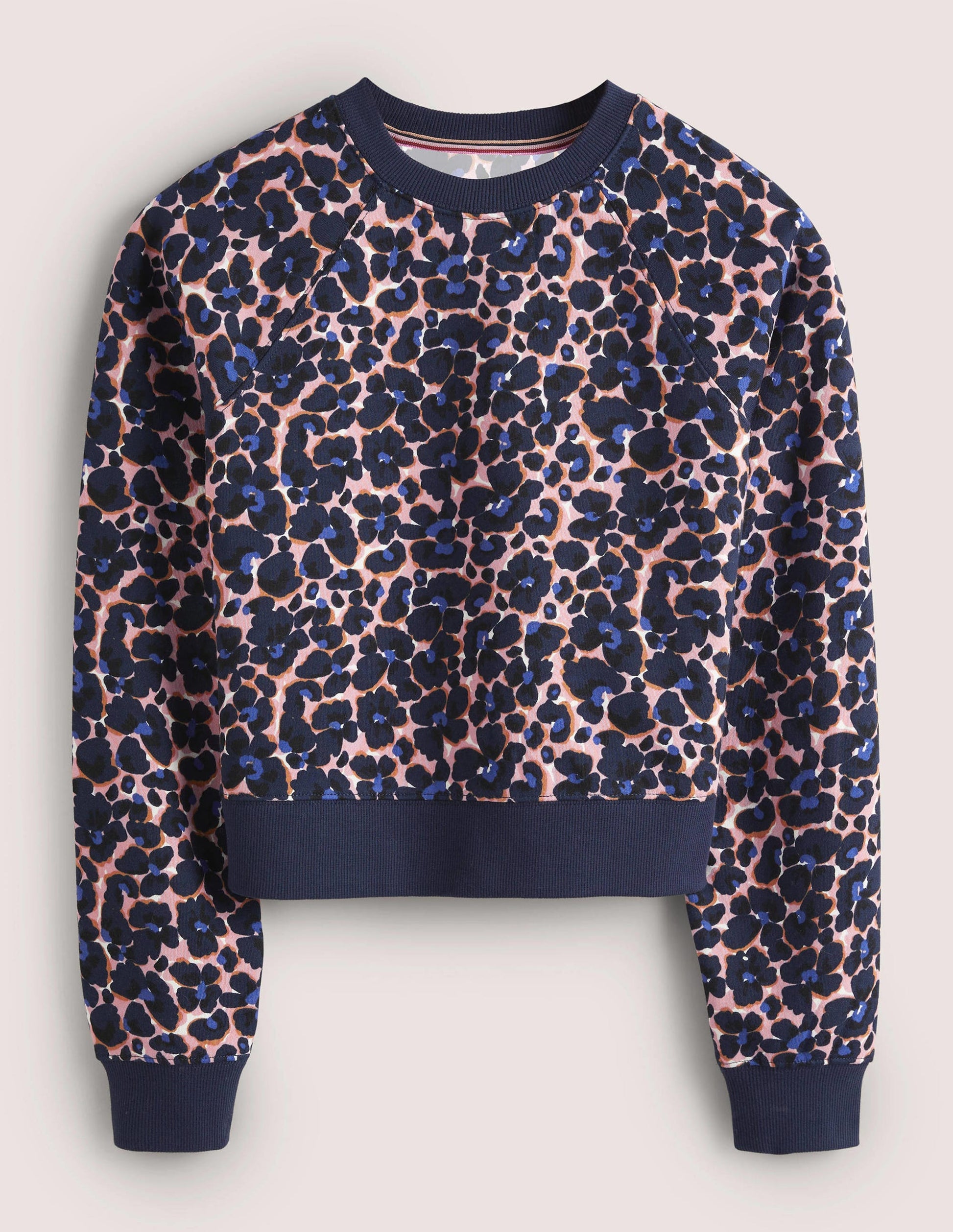 Kurz geschnittenes Raglan-Sweatshirt-Französisches Navy, Abstrakte Knospen-6