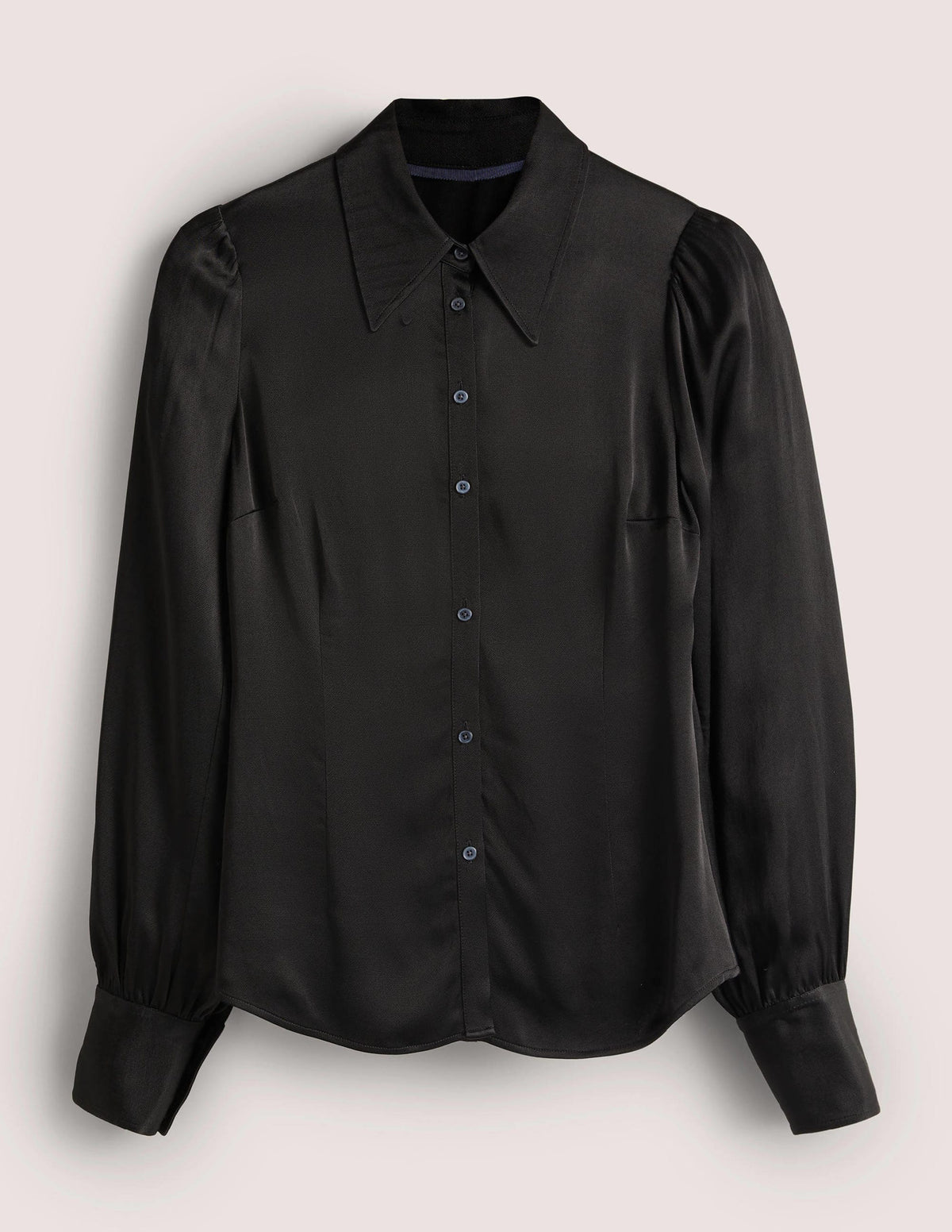 Dart Detail Satin Fitted Shirt-Black-6