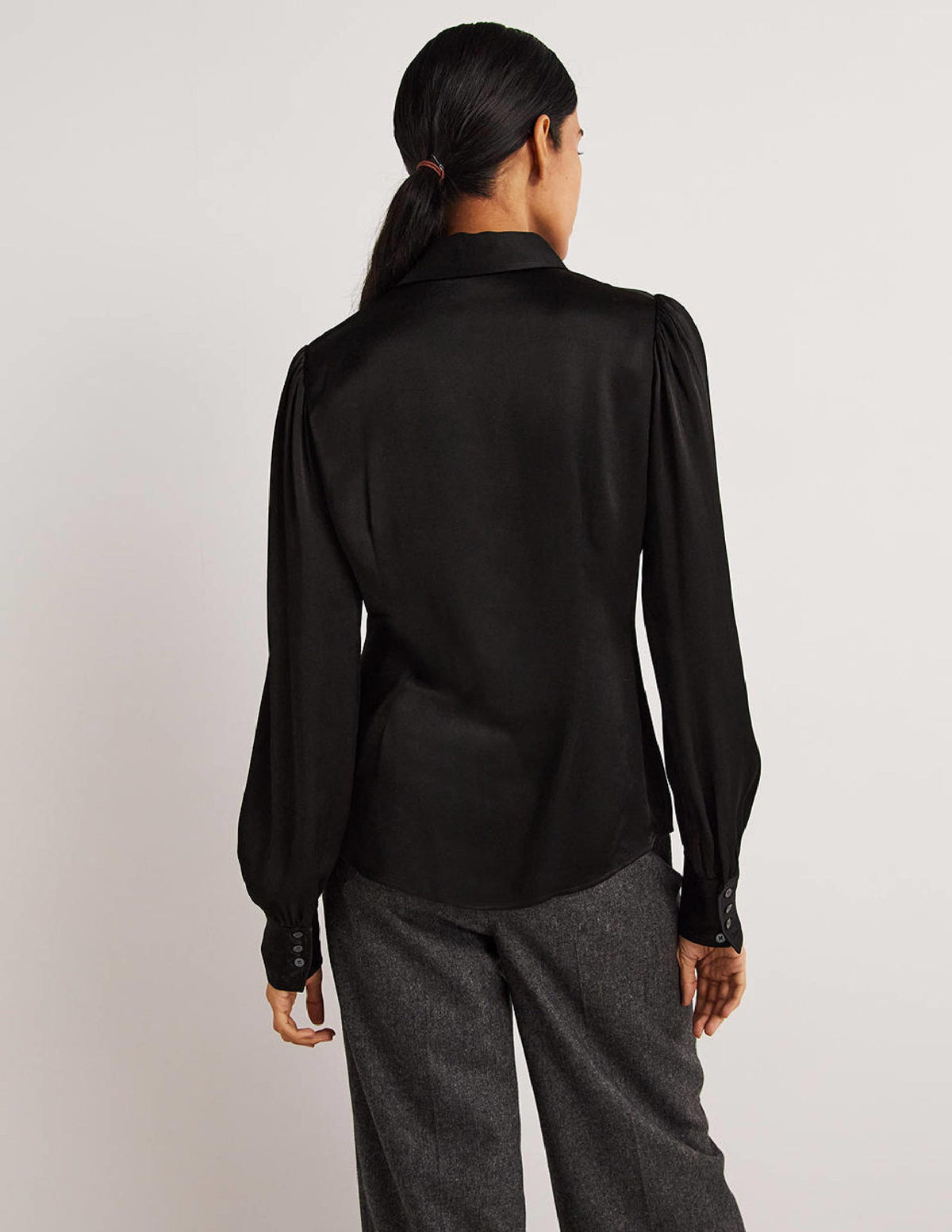Dart Detail Satin Fitted Shirt-Black - Image 3