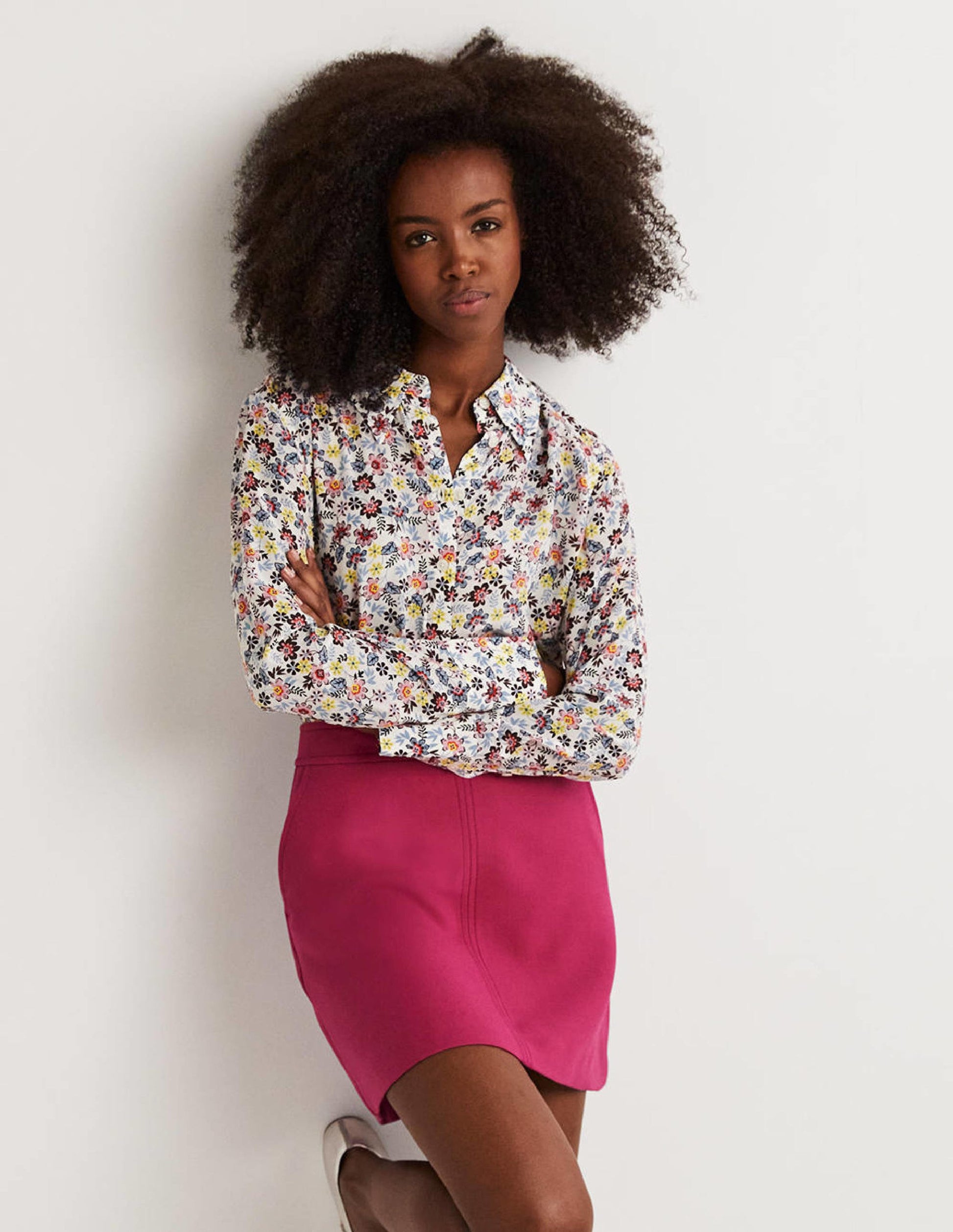 Nouvelle chemise en soie-Ivoire, motif Opulent Leaf-1