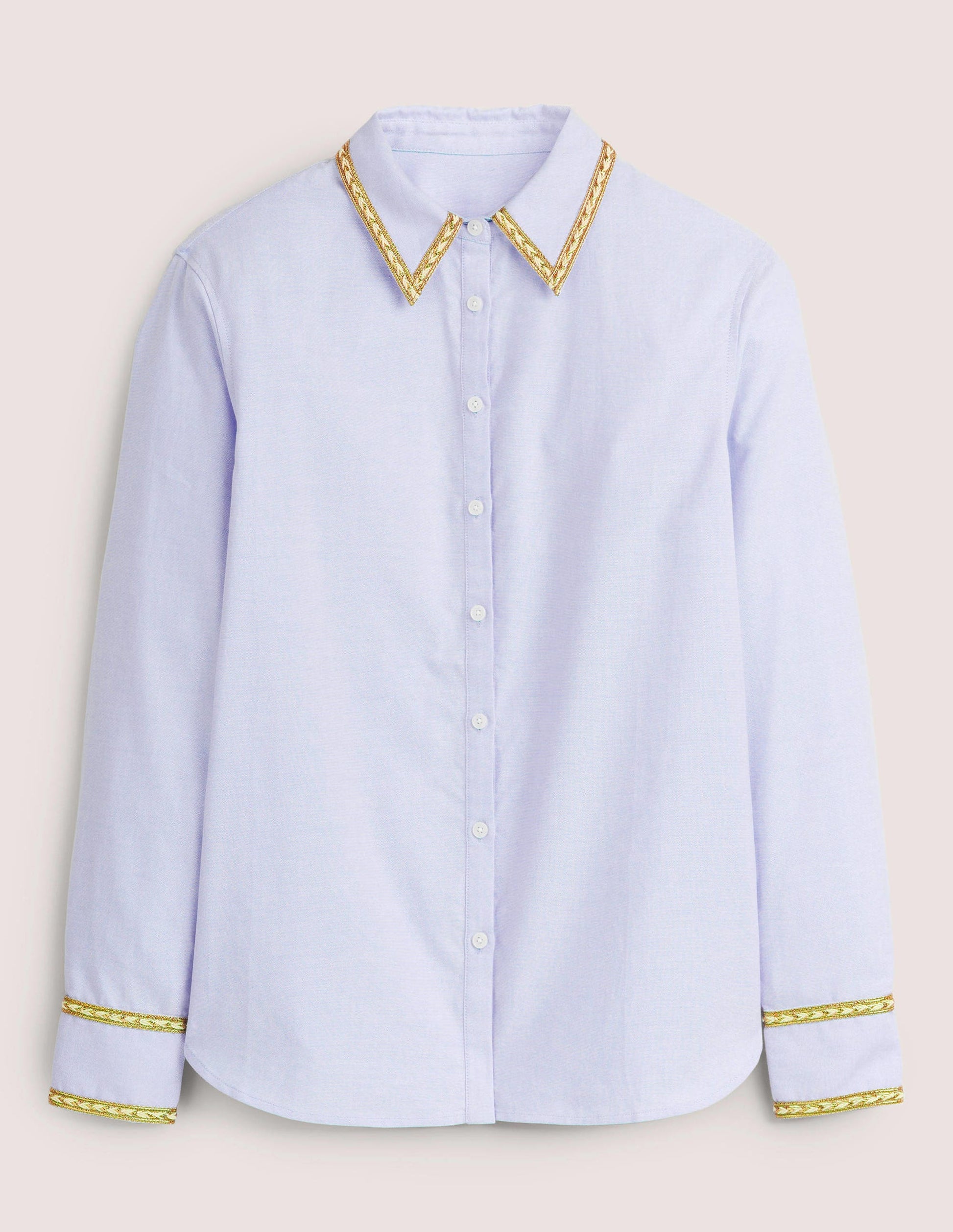 Gold Trim Relaxed Shirt-Chambray, Metallic-6
