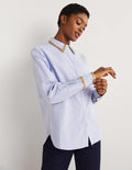 Gold Trim Relaxed Shirt-Chambray, Metallic
