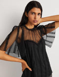 Black Sweetheart Tulle Party Top-Schwarz