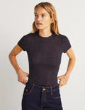 Vorgeschrumpftes Oberteil mit Glitzer-Navy, Kupferglitzer