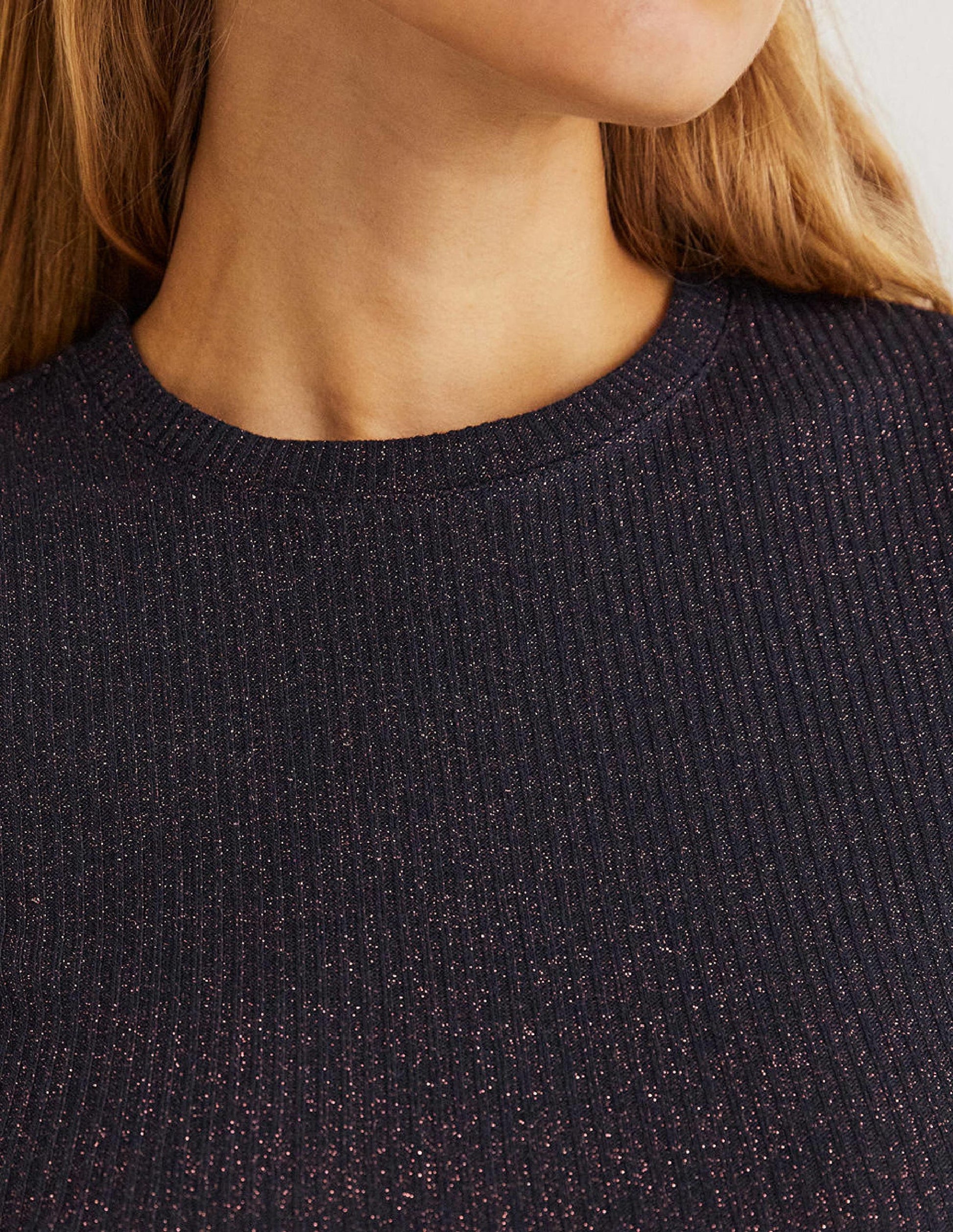 Vorgeschrumpftes Oberteil mit Glitzer-Navy, Kupferglitzer-2