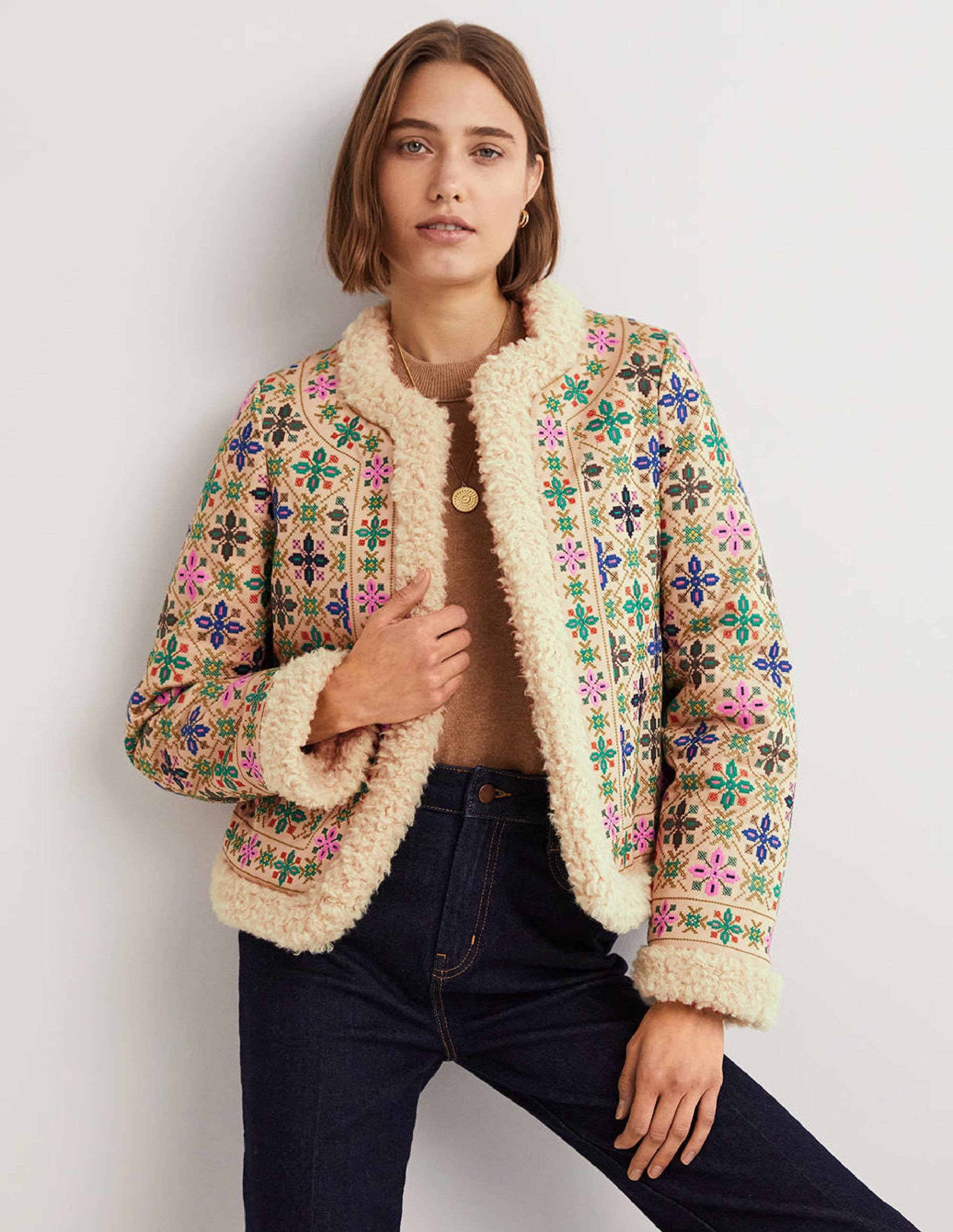 Jacke mit Lammfellimitat-Seilbraun - Image 1