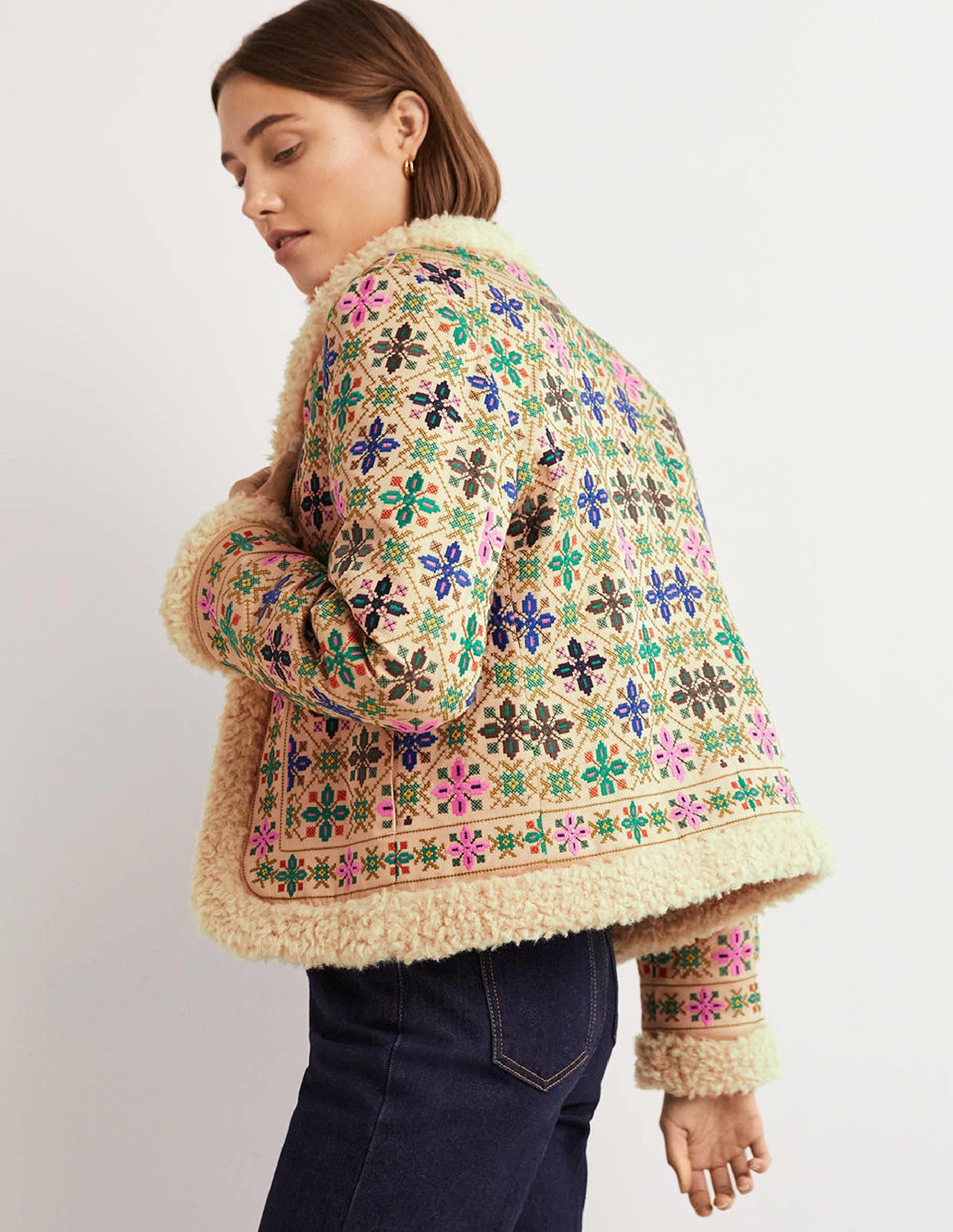 Jacke mit Lammfellimitat-Seilbraun - Image 5